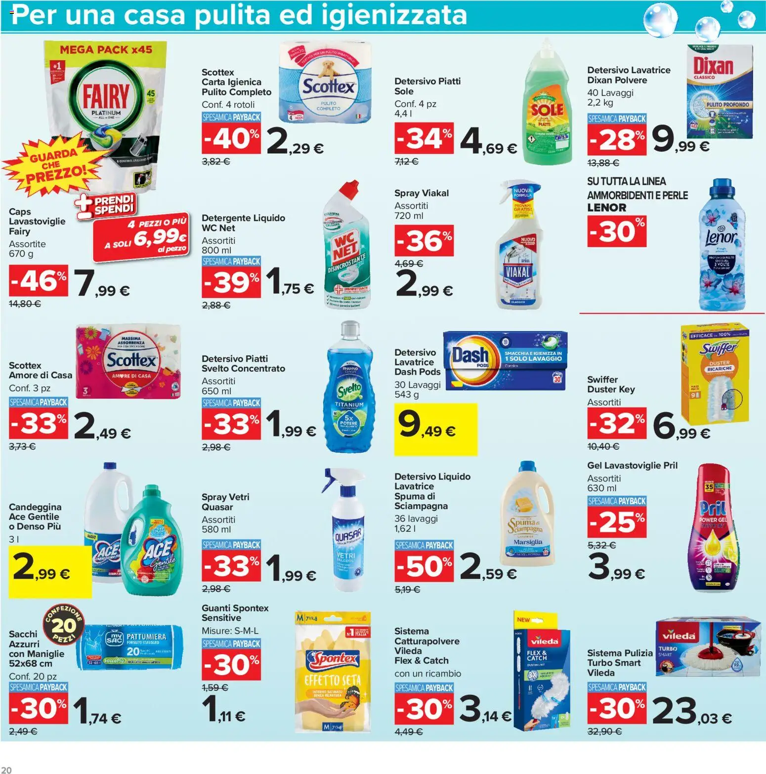 Volantino Carrefour del 29/09/2026 | Pagina: 20 | Prodotti: Detergente, Candeggina, Limone, WC
