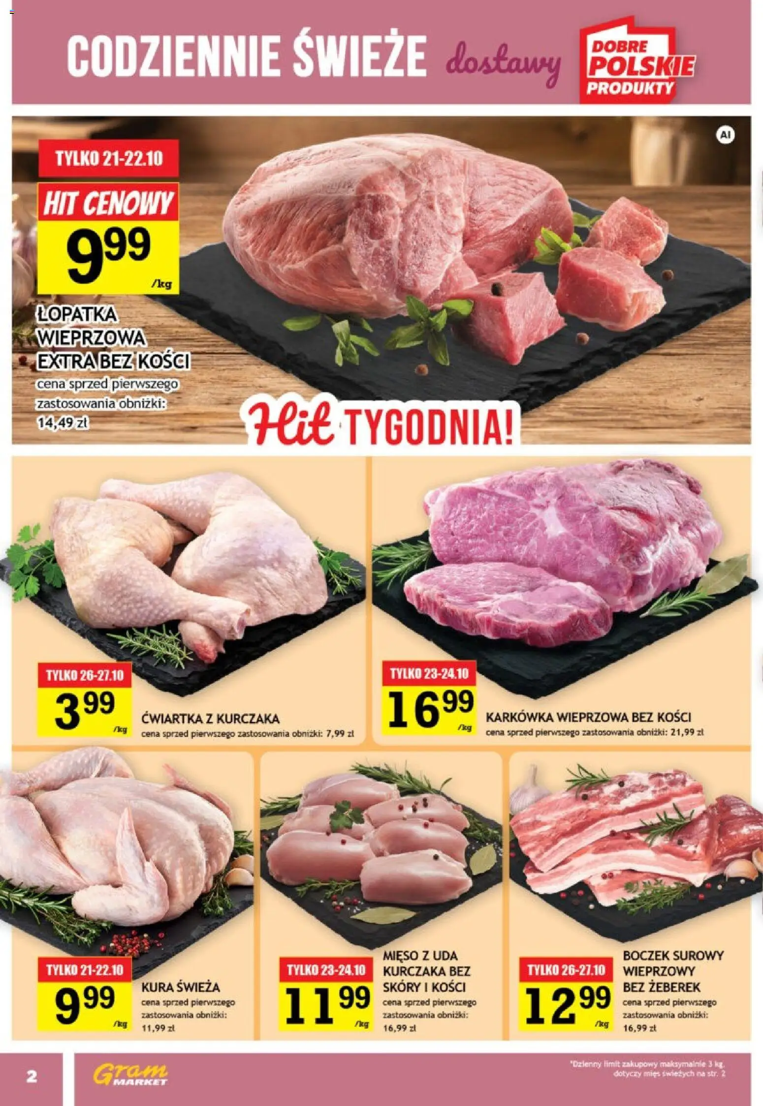 Gram Market gazetka od 21.10.2026 | Strona: 2 | Produkty: Karkówka, Boczek, Łopatka wieprzowa, Ćwiartka z kurczaka