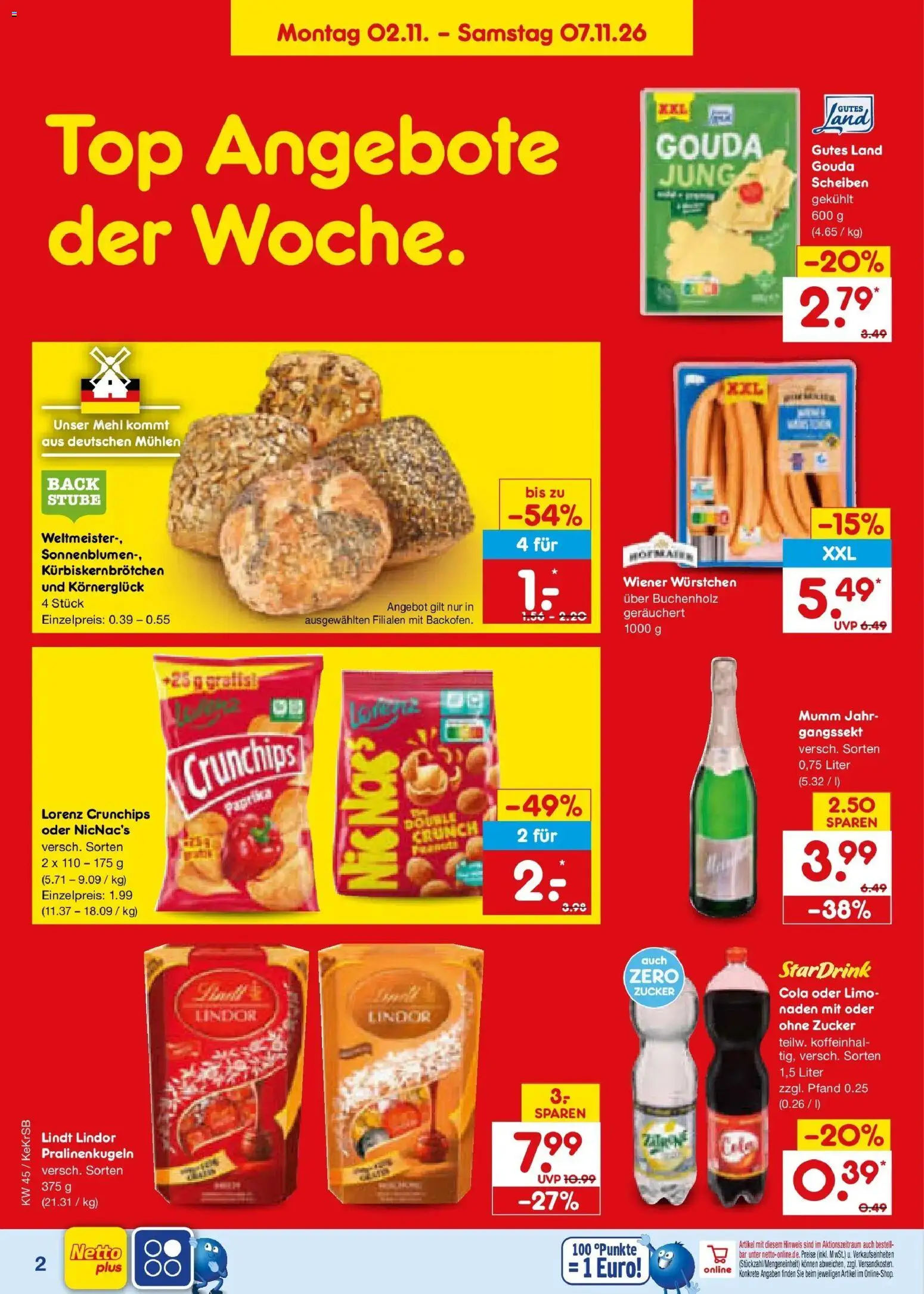 Netto Marken-Discount Prospekt Koblenz – gültig ab 02.11.2026 | Seite: 2 | Produkte: Top, Cola, Gouda, Lindor