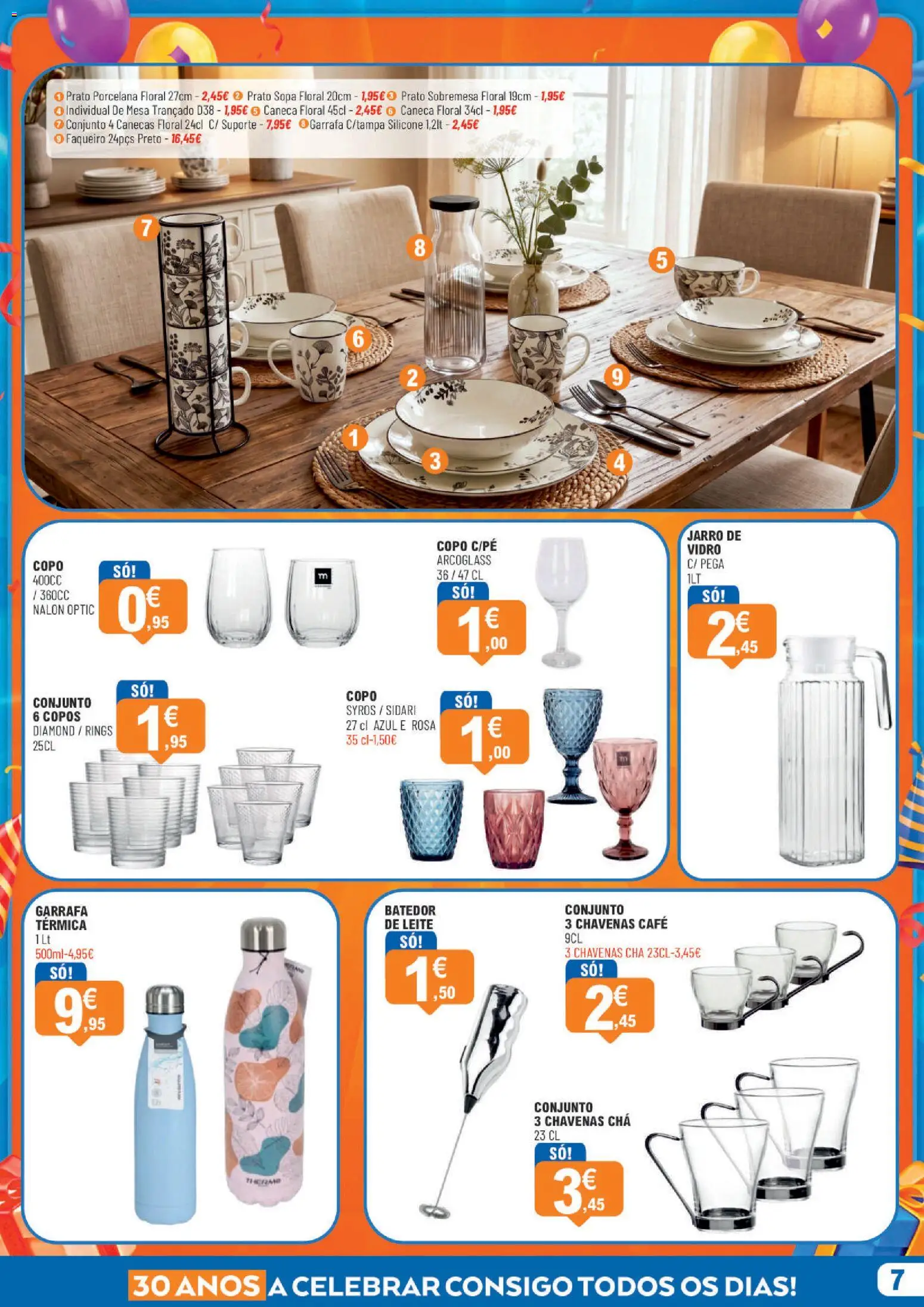 E.Leclerc folheto Aniversário Bazar Lamego │ válido de 15/10/2026 | Página: 7 | Produtos: Copos, Leite 3, Mesa, Café