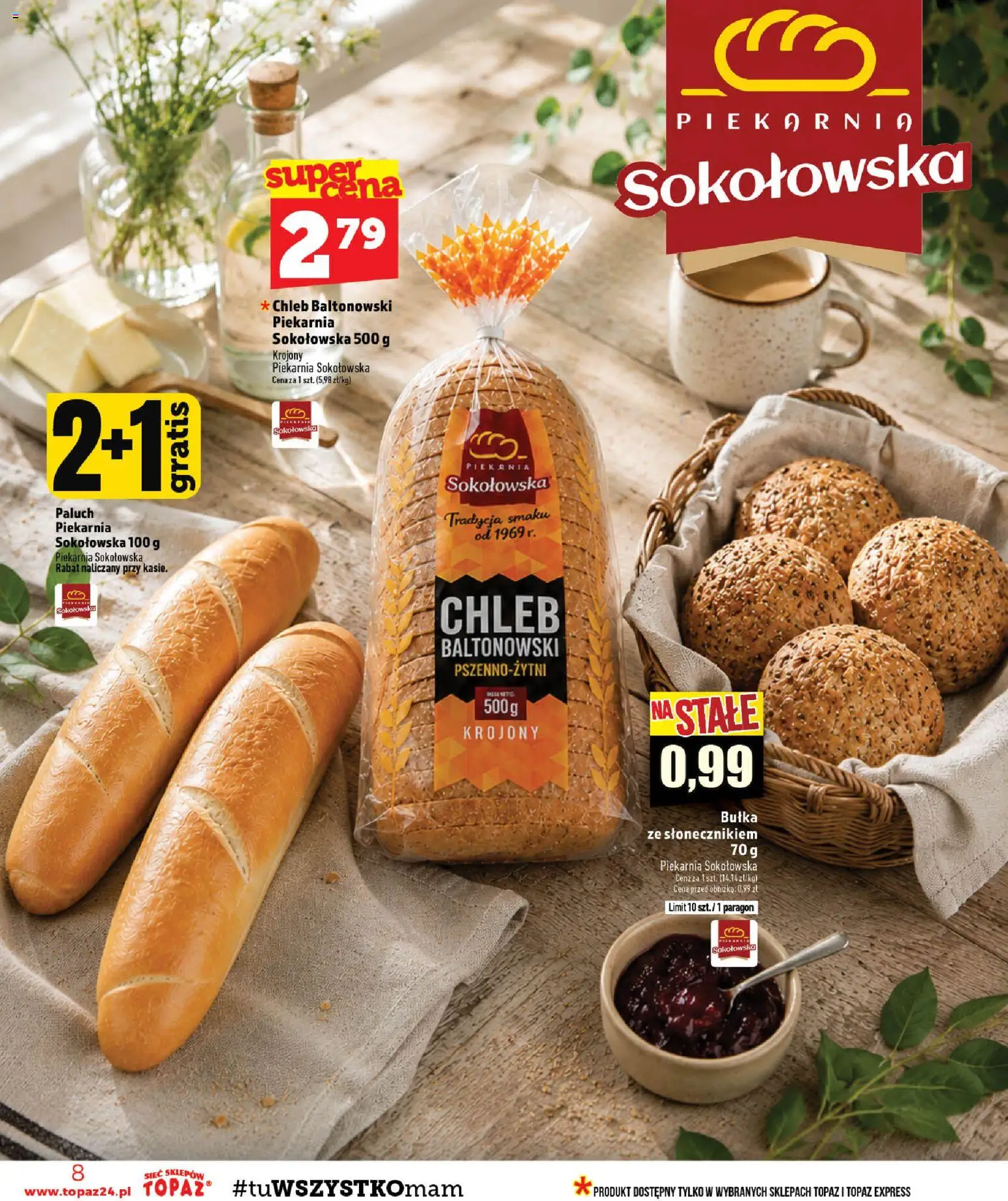 Topaz gazetka - Ceny małe na stałe od 03.09.2026 | Strona: 8 | Produkty: Piekarnia, Bułka, Chleb