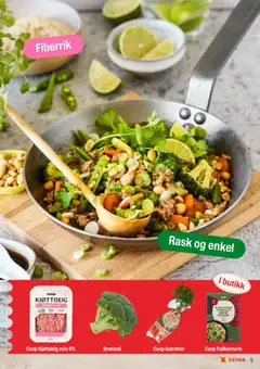 Forhåndsvisning av Coop Extra Middagsdisken sunn hverdag gyldig fra 09/08/2026 | Side: 5 | Produkter: Gulrot, Brokkoli, Kjøttdeig, Fullkornsris