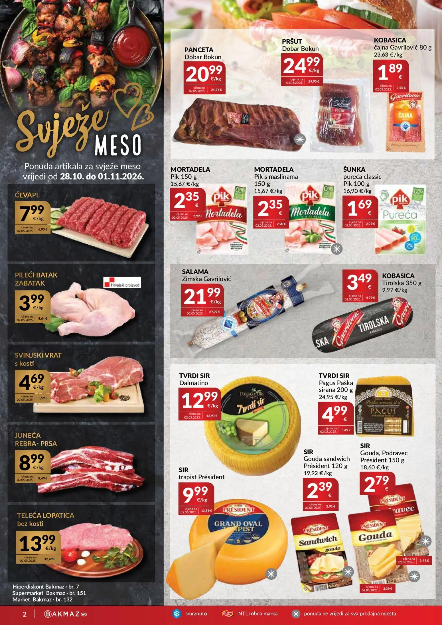 Bakmaz katalog | vrijedi od 28.10.2026 | Stranica: 2 | Proizvodi: Vrat, Sandwich, Sir, Teleca lopatica