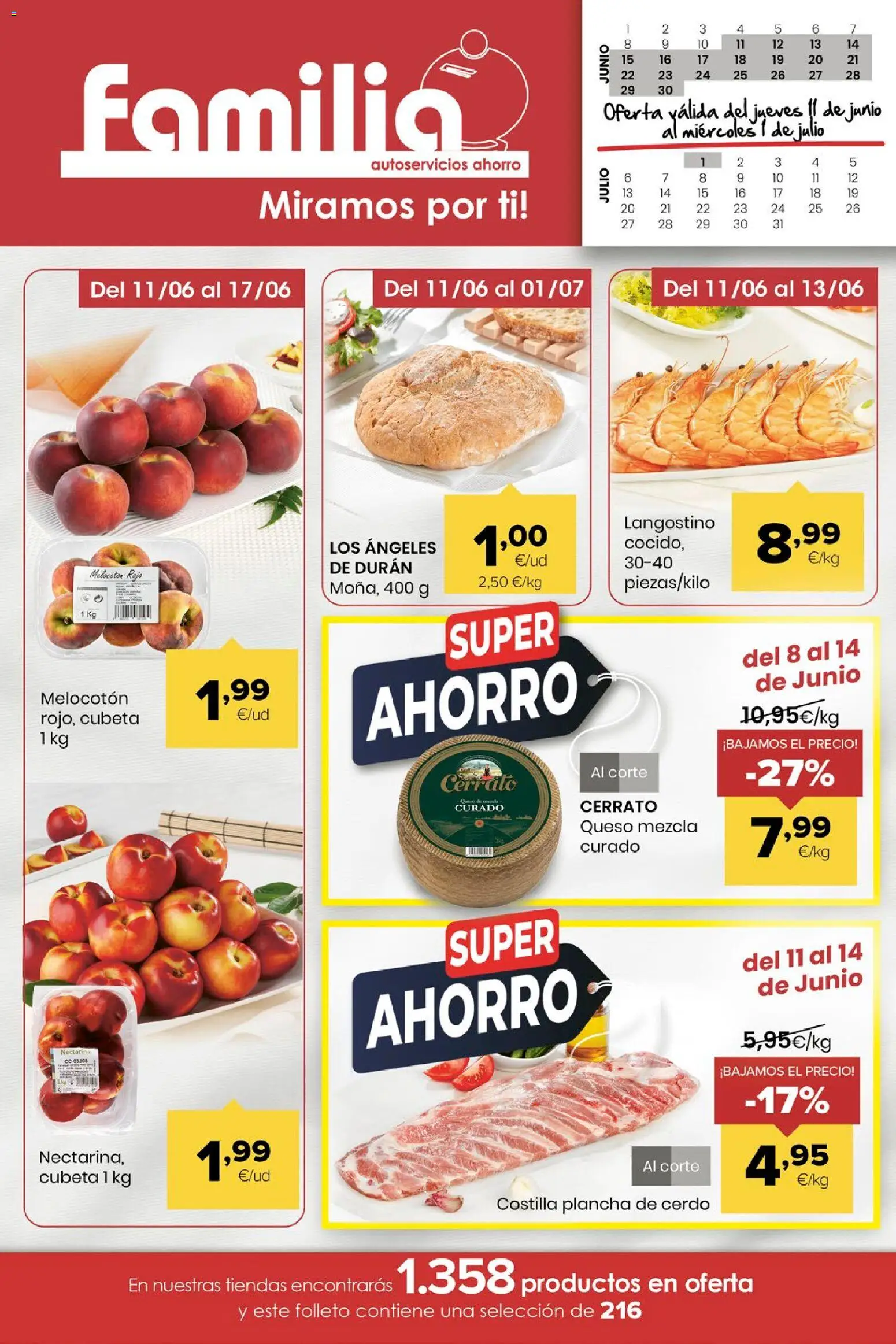 Eroski Miramos por ti! │ válido desde el 11.06.2026 | Página: 1 | Productos: Queso, Cerdo, Melocotón rojo, Langostino