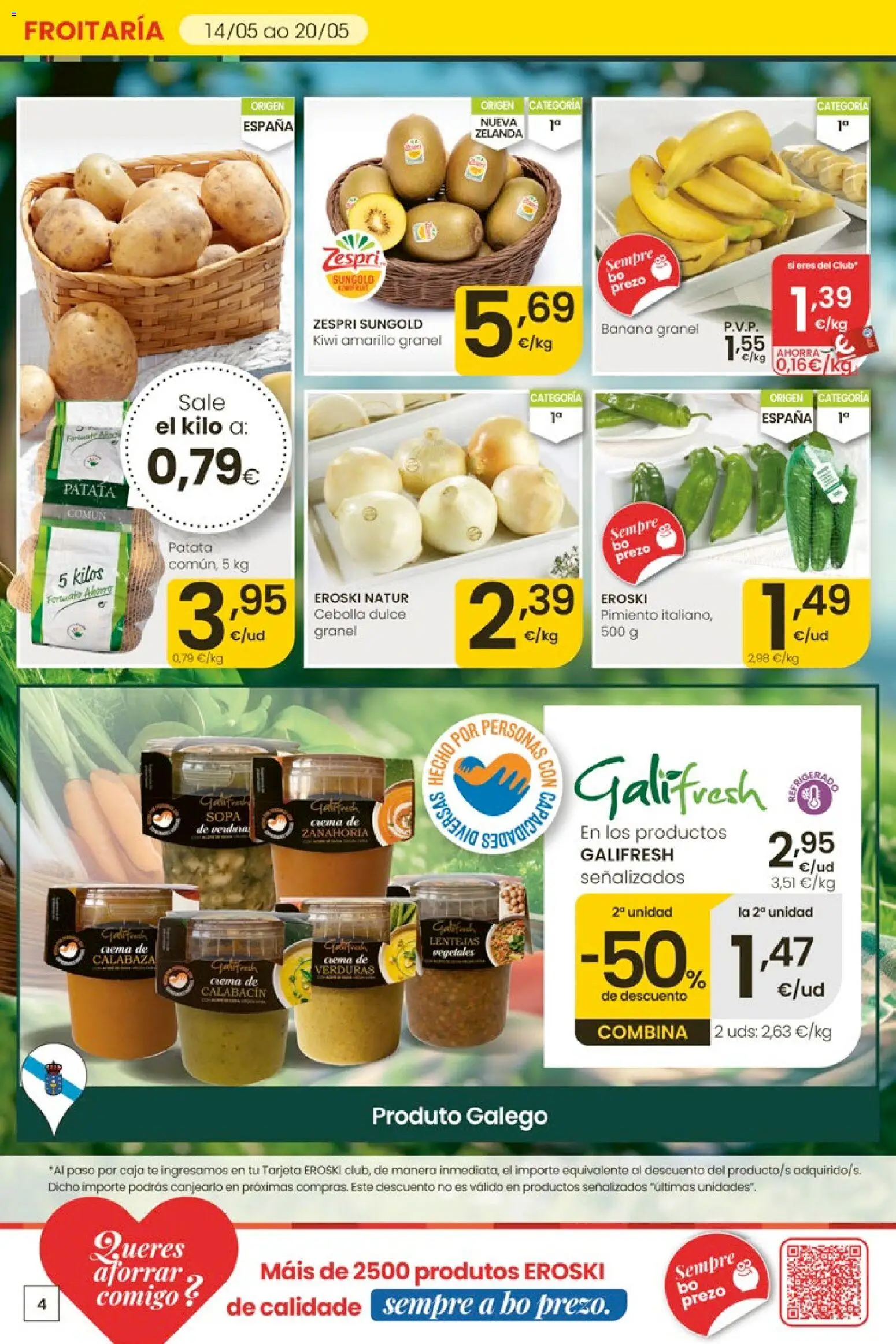 Eroski Quieres ahorrar conmigo │ válido desde el 14.05.2026 | Página: 4 | Productos: Calabacín, Κάδος απορρυμάτων, Kiwi, Té