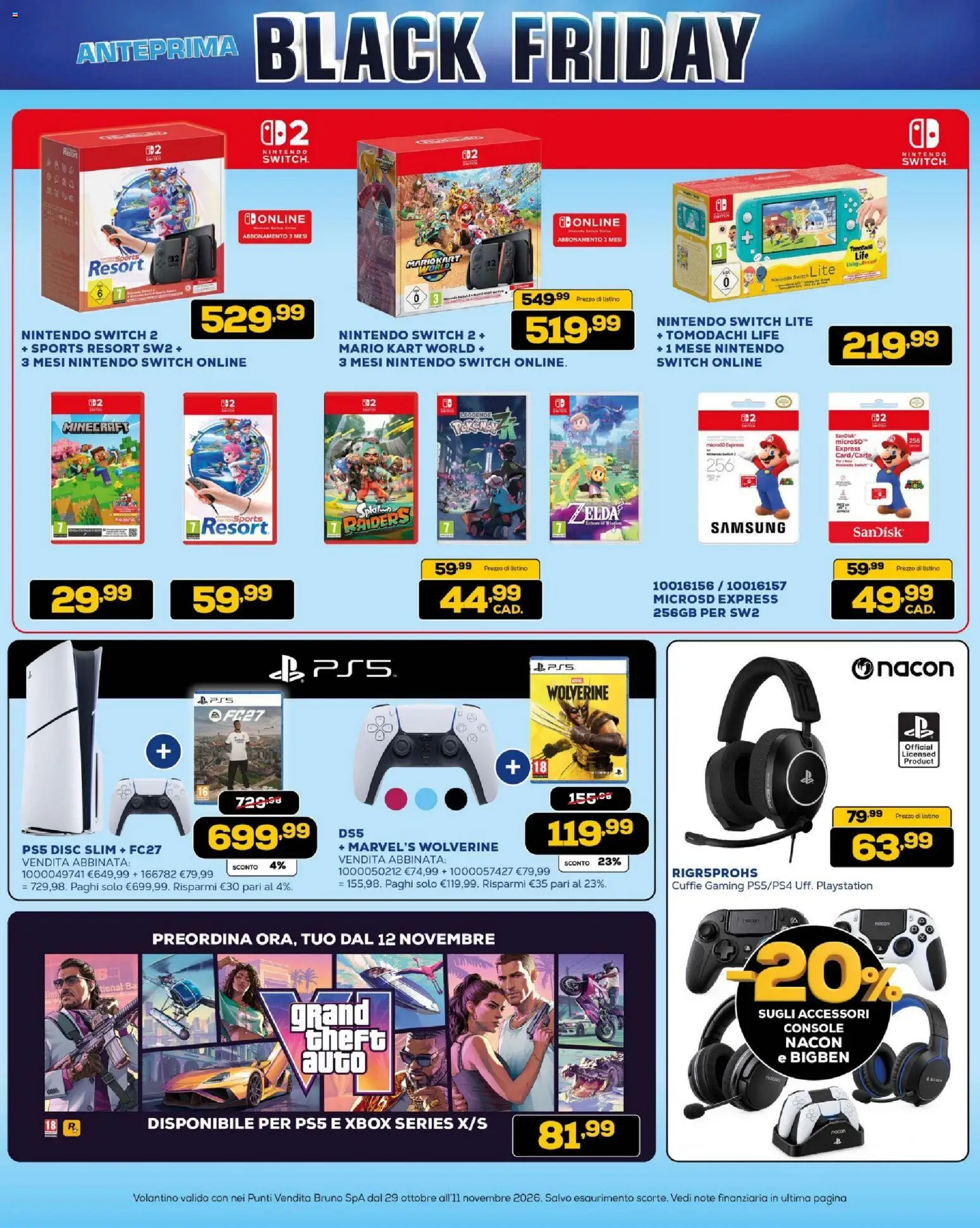 Volantino BRUNO del 29/10/2026 | Pagina: 23 | Prodotti: Cuffie, Playstation, Xbox, Samsung
