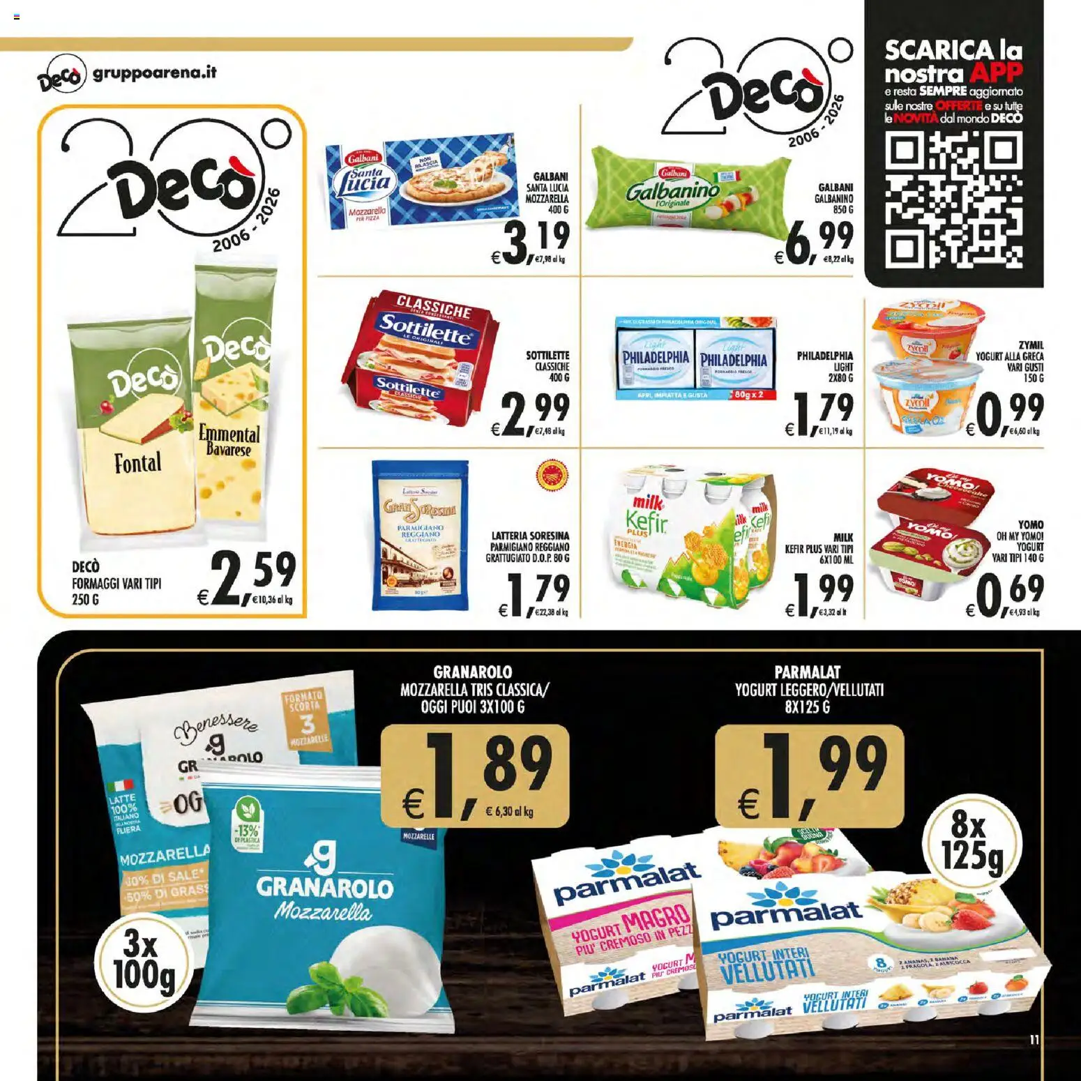 Volantino Decò del 01/09/2026 | Pagina: 11 | Prodotti: Yogurt, Latte, Yogurt magro, Parmigiano