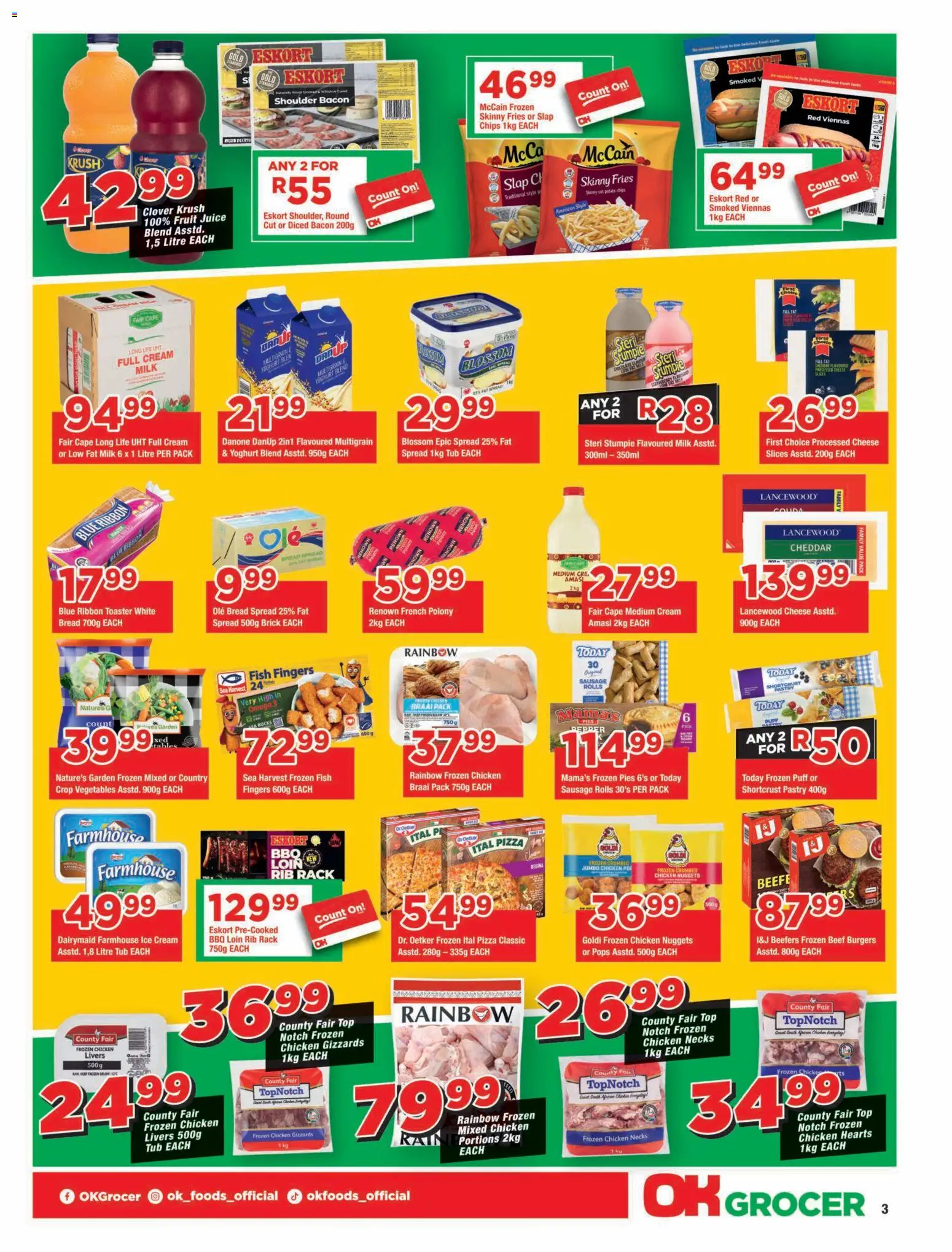 New OK Foods catalogue – valid from 25/08/2026 | Page: 3 | Products: Shortcrust pastry, Milk, Polony, Sausage