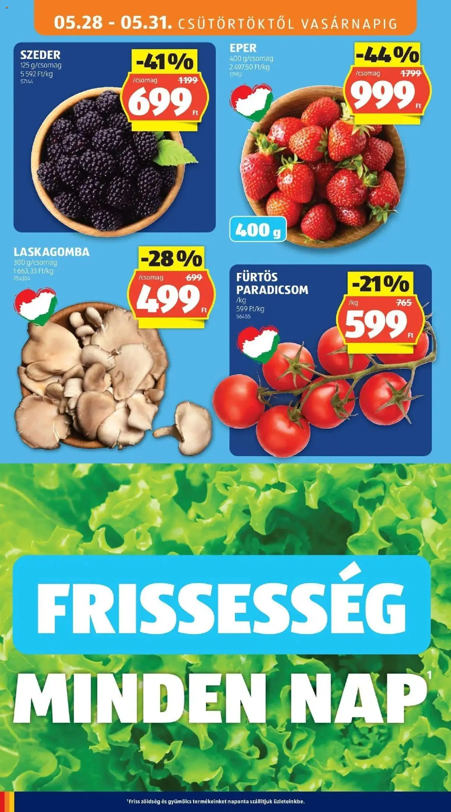 Aldi akciós ujság - amely érvényes a következő dátumtól: 28.05.2026 | Oldal: 10 | Termékek: Gyümölcs, Szeder, Zöldség, Eper