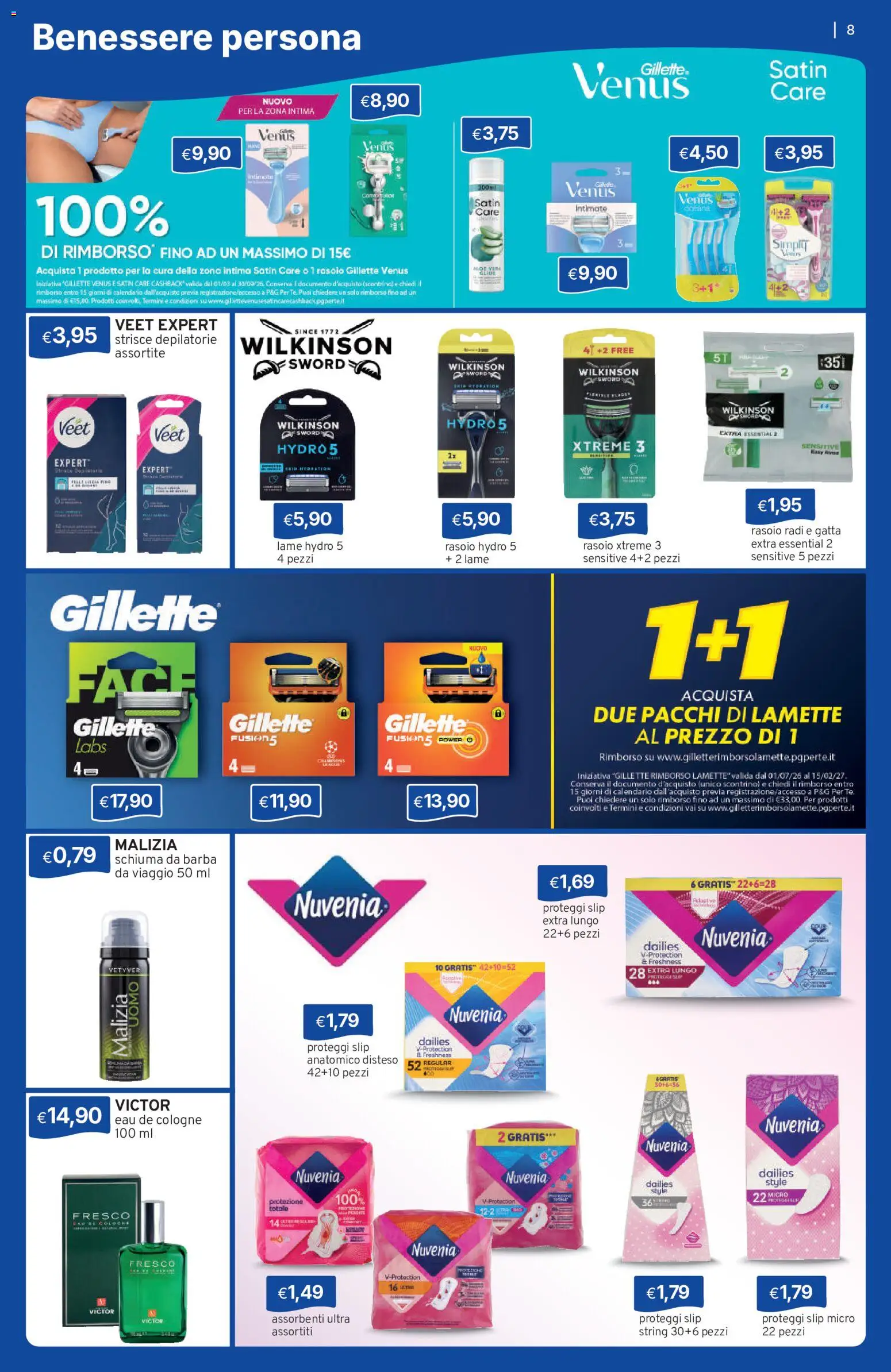 Volantino Sirene Blu del 01/09/2026 | Pagina: 8 | Prodotti: Rasoio, Proteggi slip, Slip, Assorbenti