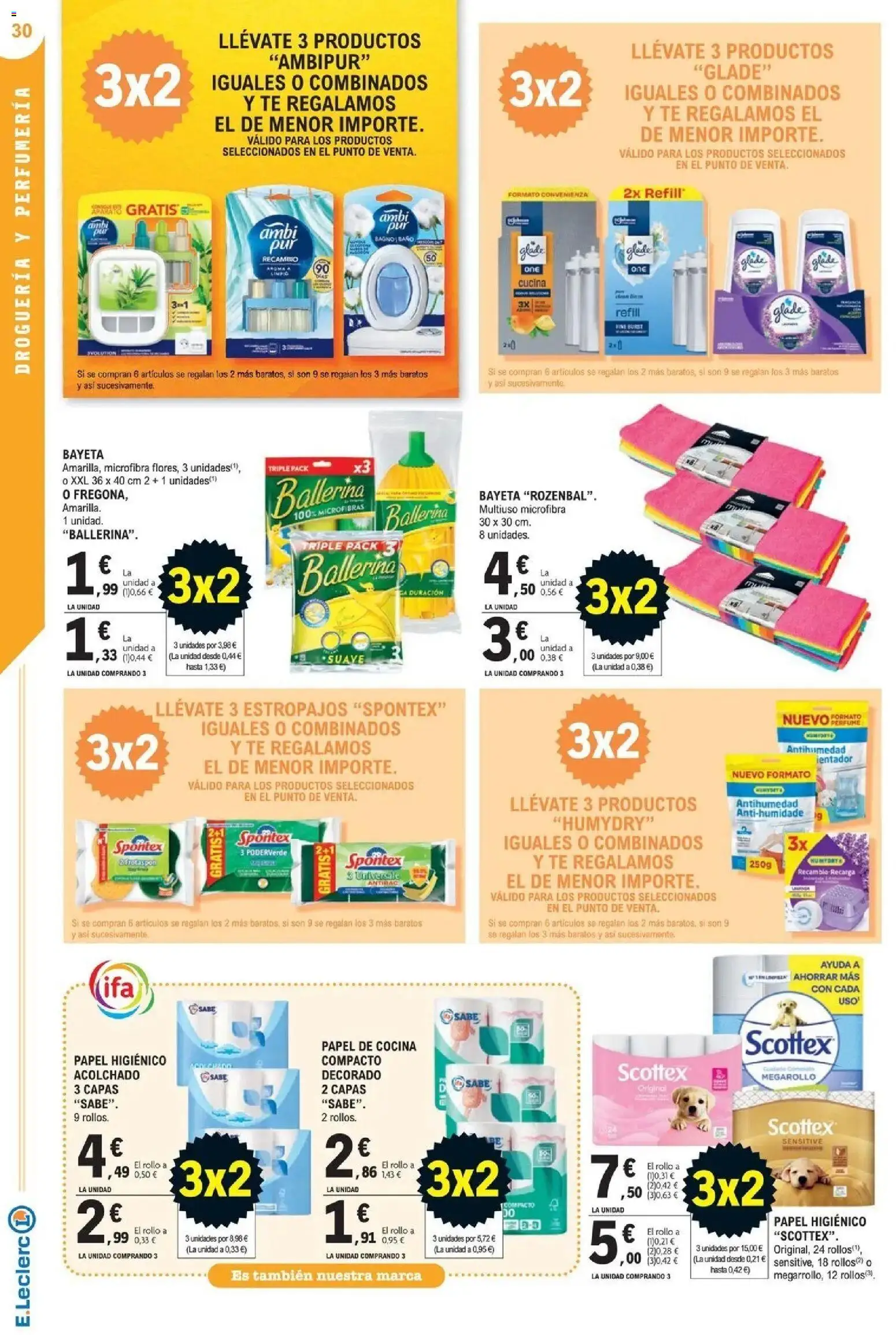 E.Leclerc Megames 3X2 21/10/2026 - 01/11/2026 | Página: 30 | Productos: Papel higienico, Té, Cocina, Baño