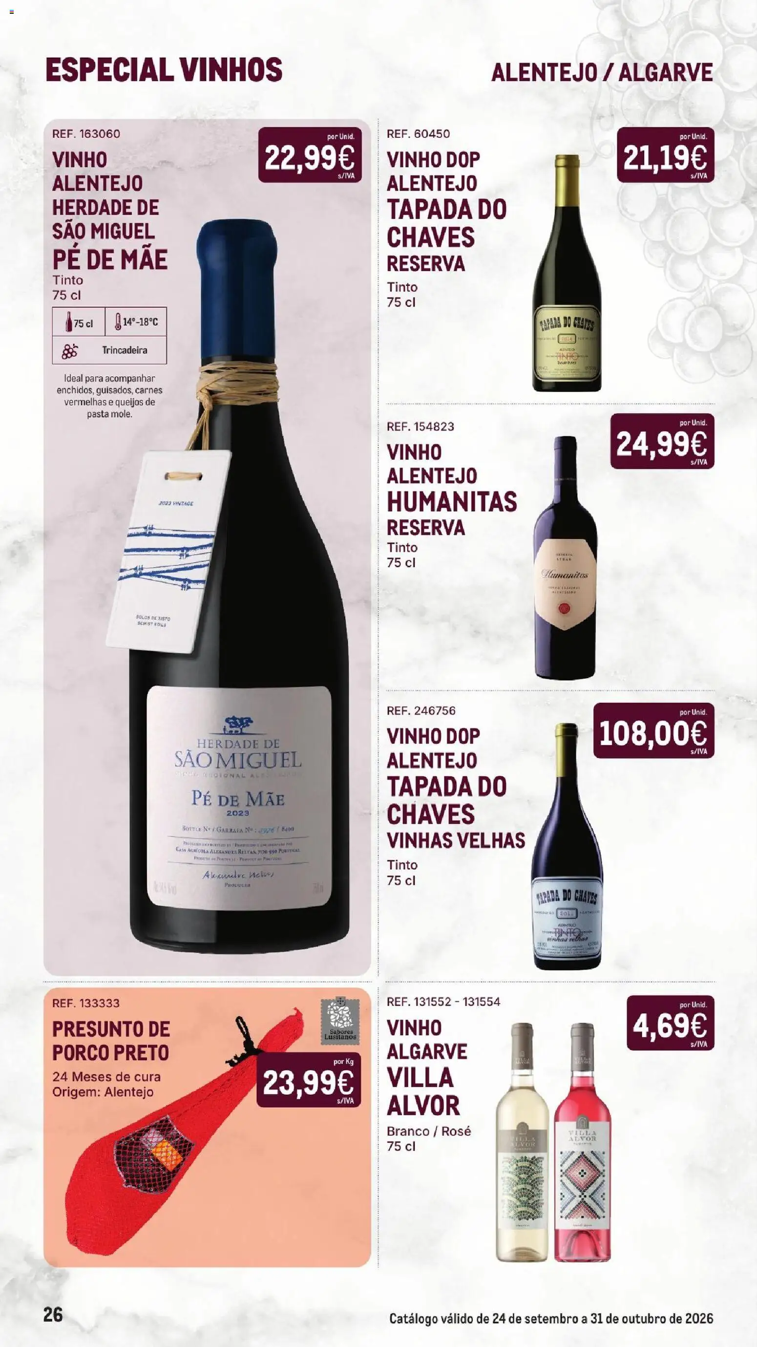 Makro Especial Vinhos │ válido de 24/09/2026 | Página: 26 | Produtos: Presunto, Vinho