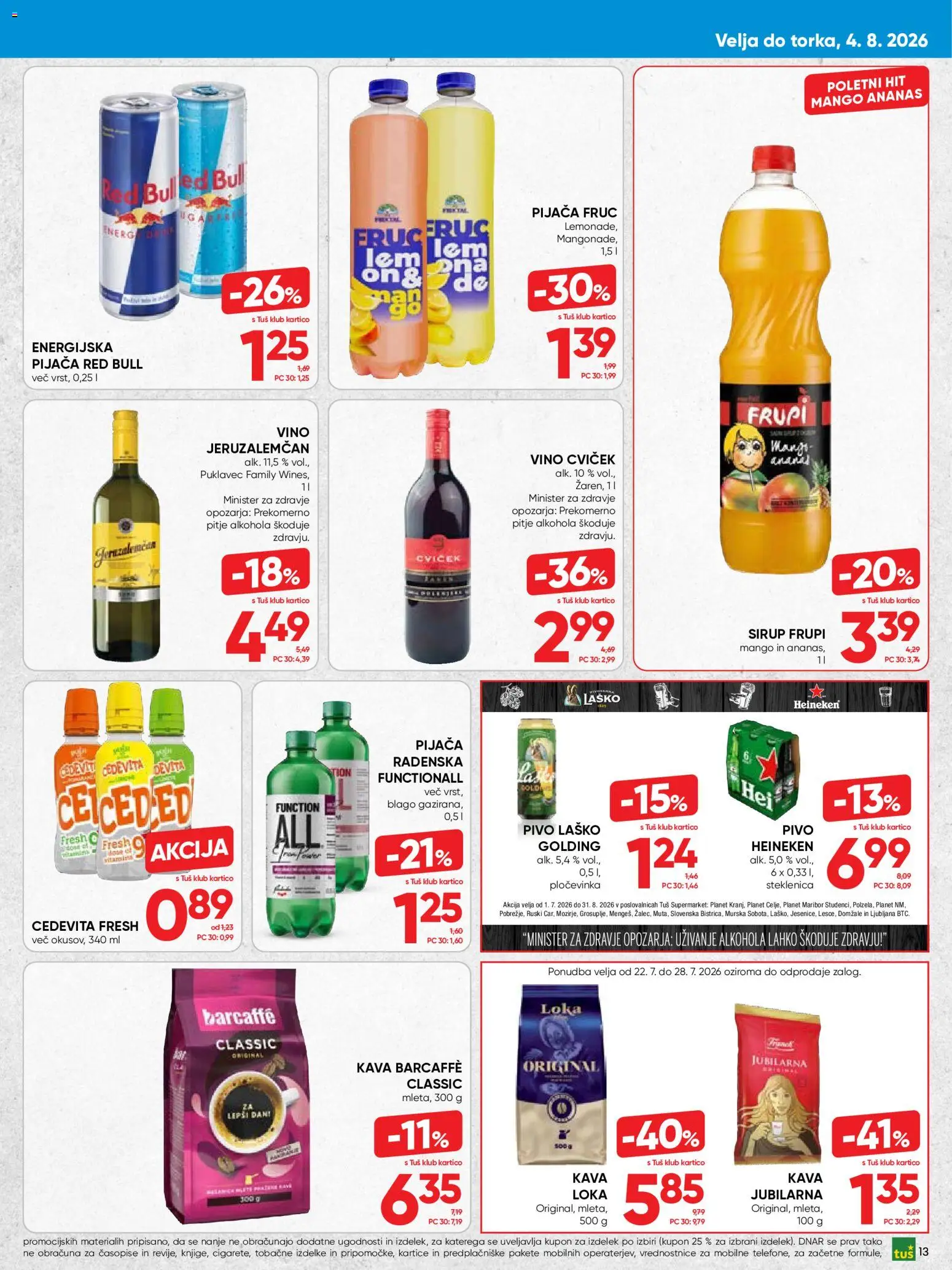 Novi Tuš katalog ponudbe – veljaven od 22.07.2026 | Stran: 13 | Izdelki: Steklenica, Vino, Ananas, Mango