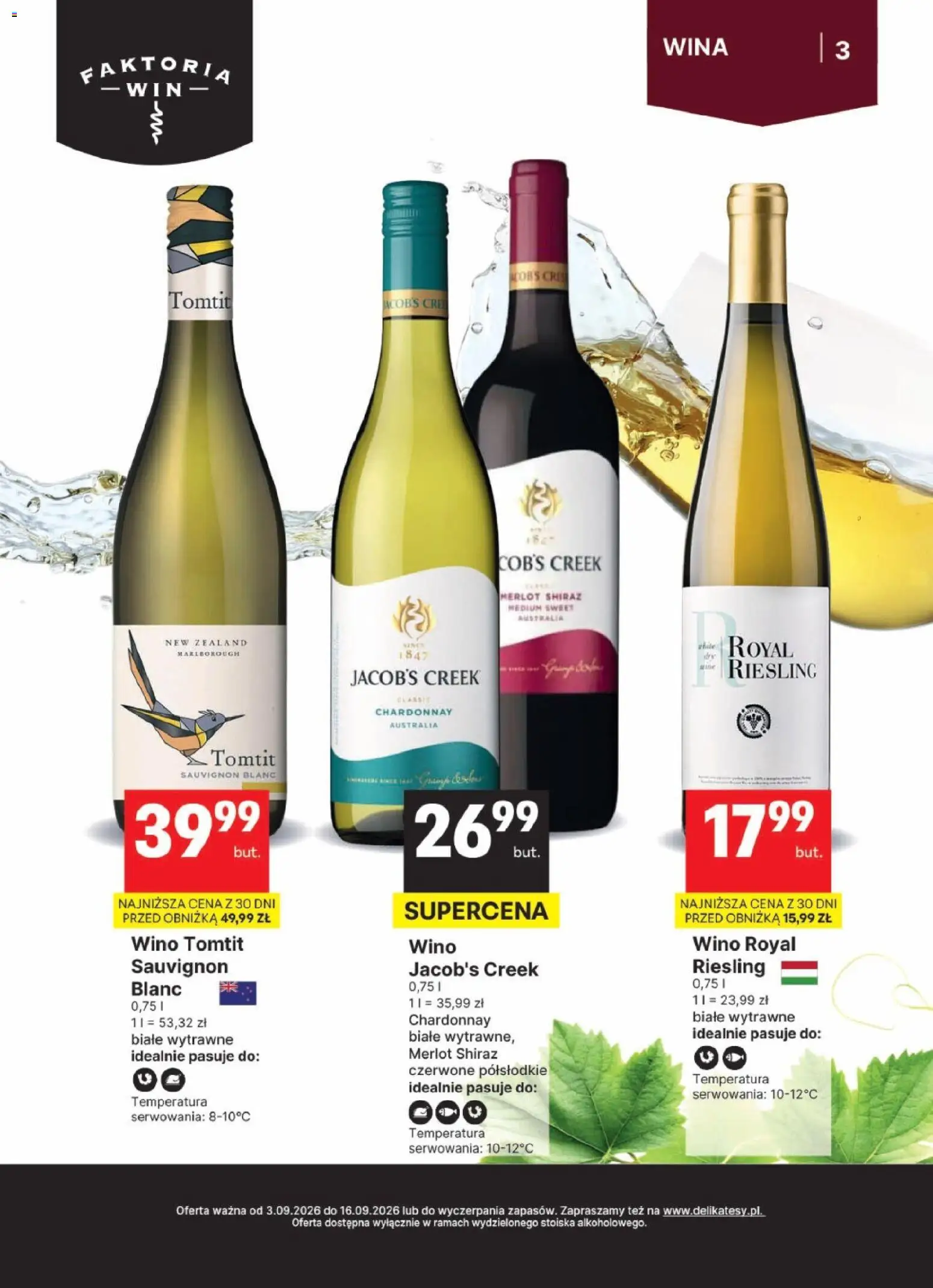 Delikatesy Centrum gazetka - DeliBarek od 03.09.2026 | Strona: 3 | Produkty: Riesling, Chardonnay, Merlot, Wino