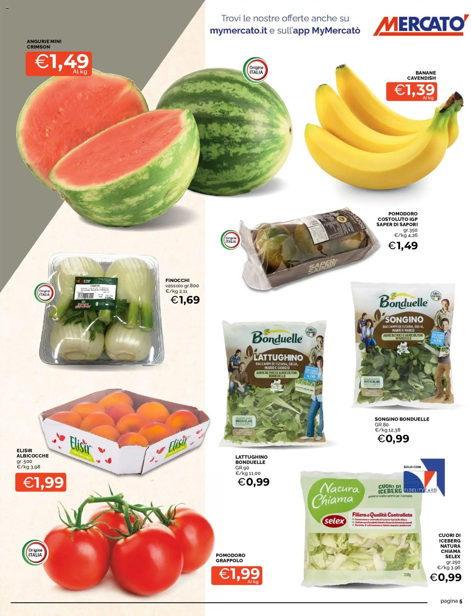 Volantino Mercatò del 27.05.2026 | Pagina: 5 | Prodotti: Banane, Pomodoro, Finocchi, Albicocche
