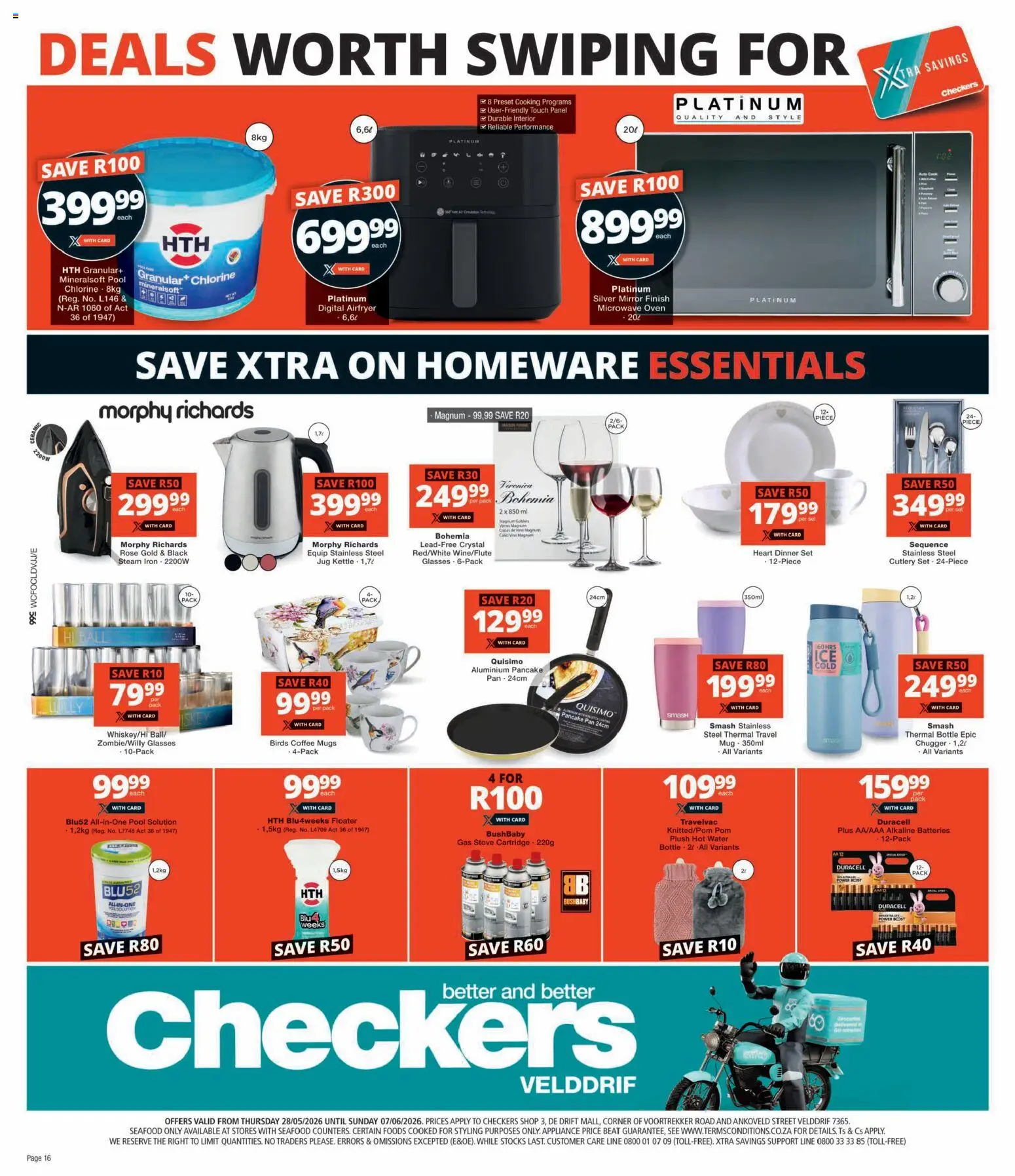 New Checkers catalogue – valid from 28.05.2026 | Page: 16 | Products: Microwave oven, Stove, Microwave, Water