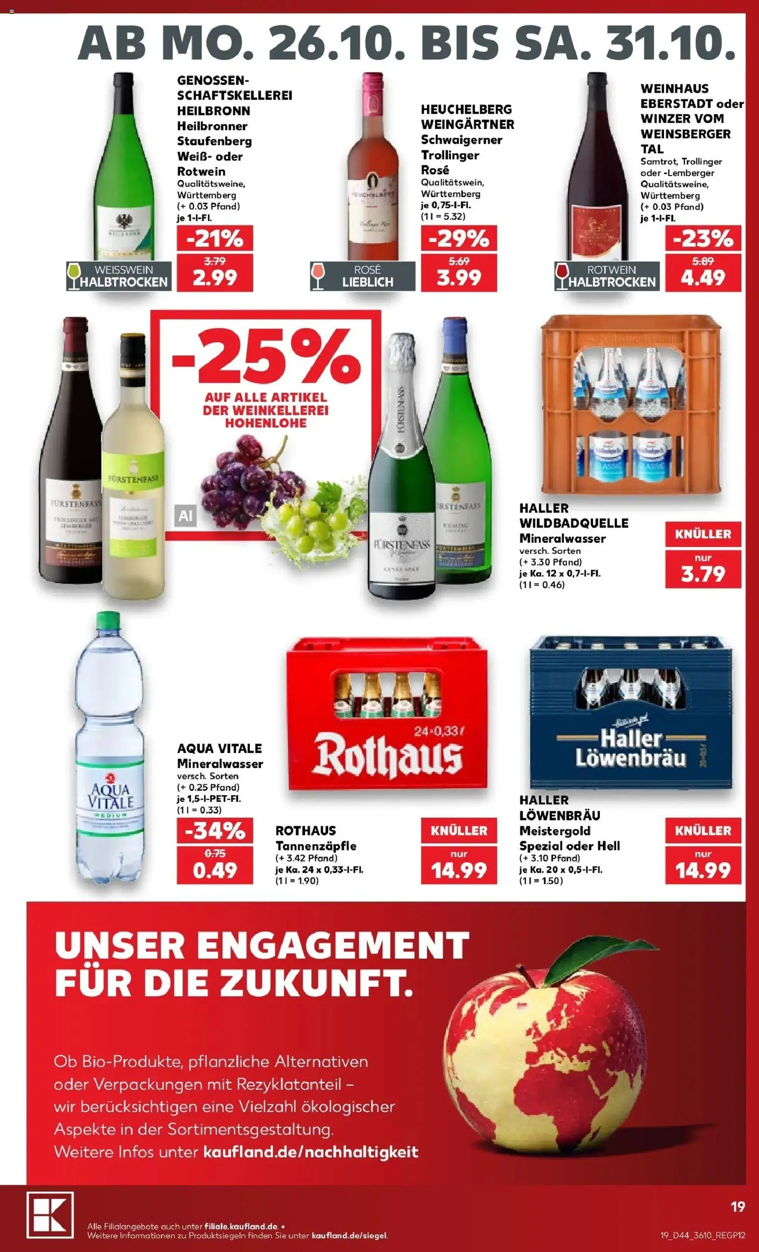 Prospekt Kaufland ab 26.10.2026 » Angebote Online zum Blättern | Seite: 23 | Produkte: Weißwein, Rotwein, Mineralwasser