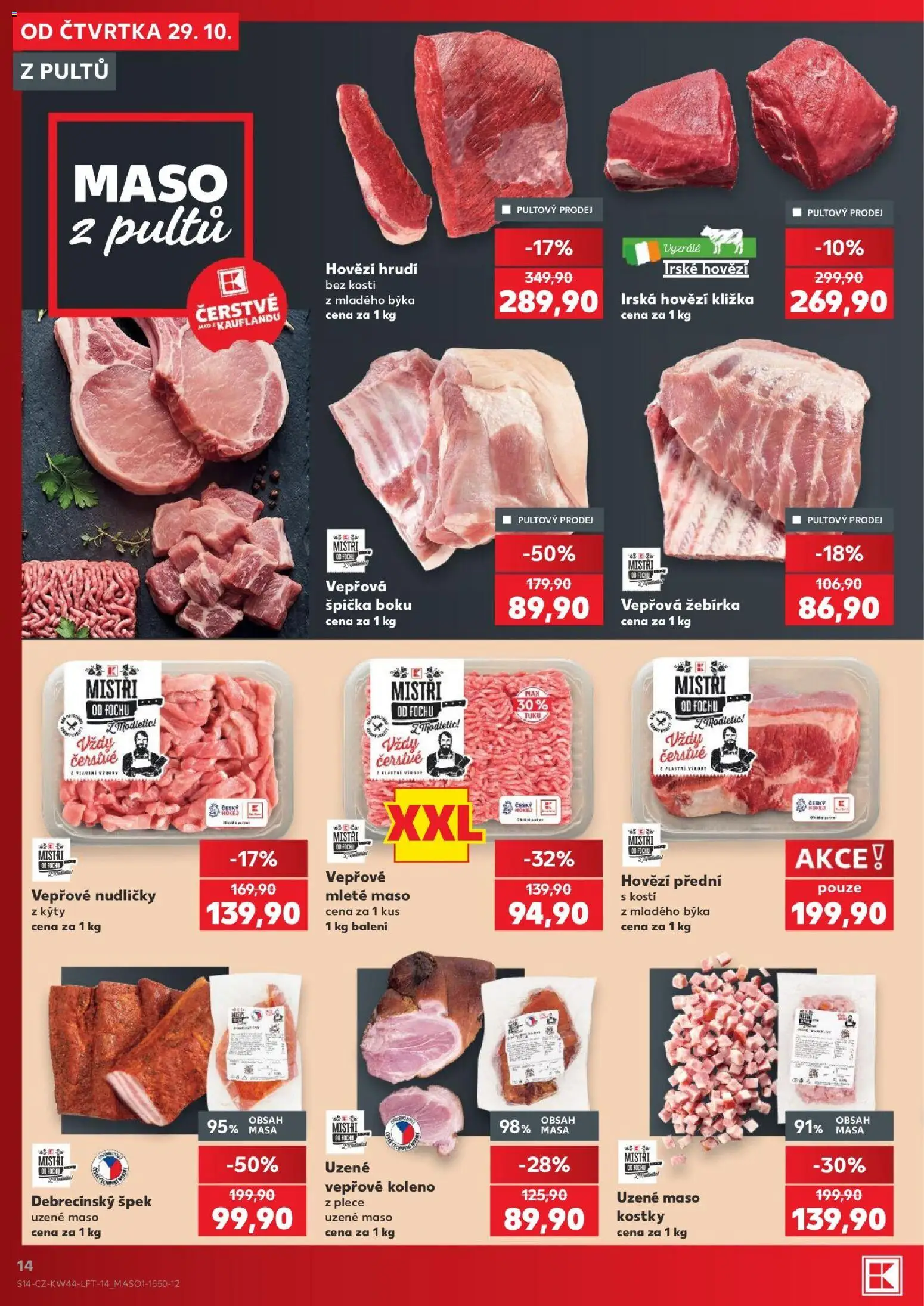 Kaufland leták - Praha 4 od 29.10.2026 | Strana: 14 | Produkty: Uzené maso, Koleno, Mleté maso, Uzené vepřové koleno