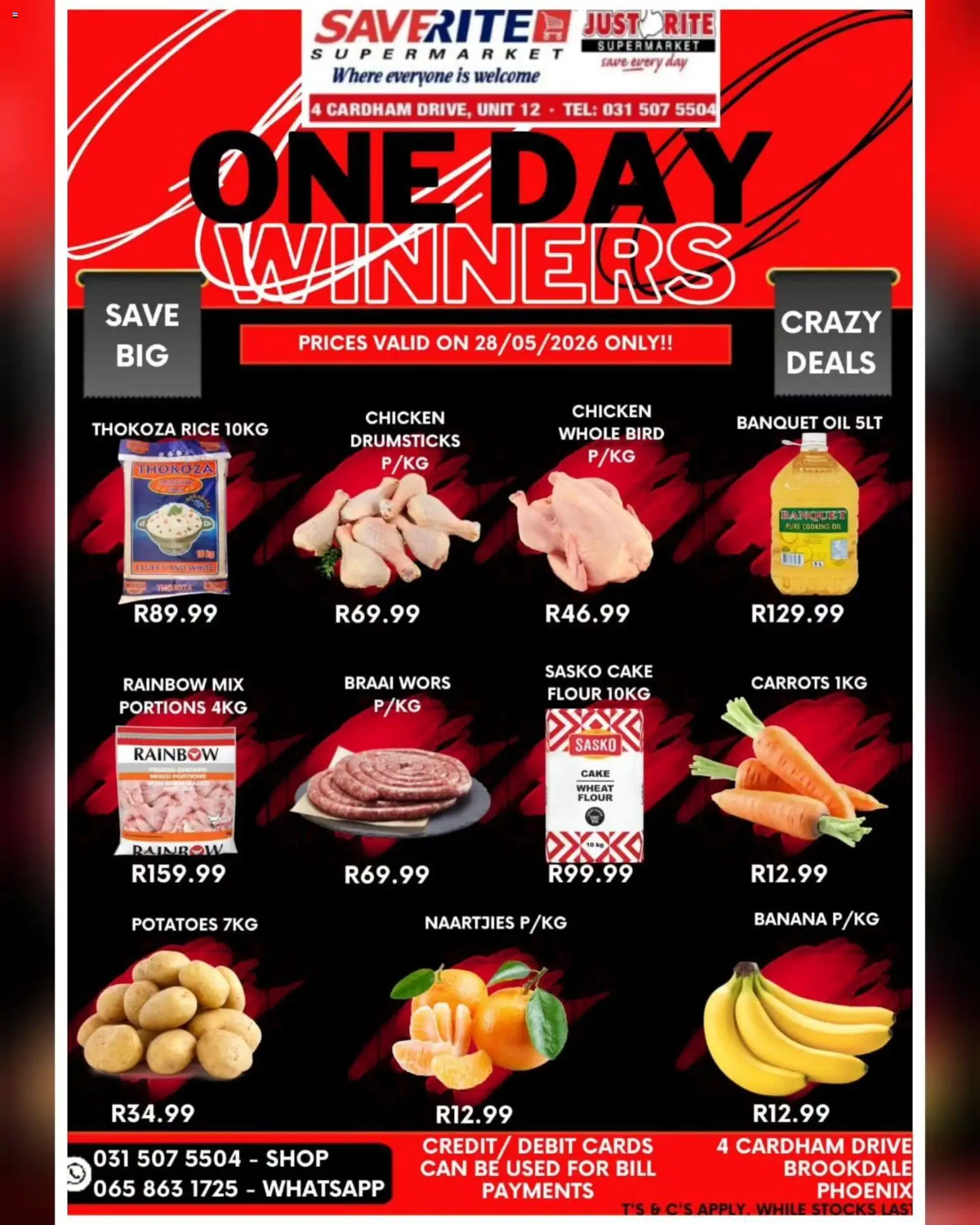 New Saverite catalogue – valid from 28.05.2026 | Page: 1 | Products: Magdalenas, Chicken, Carrots, Potatoes