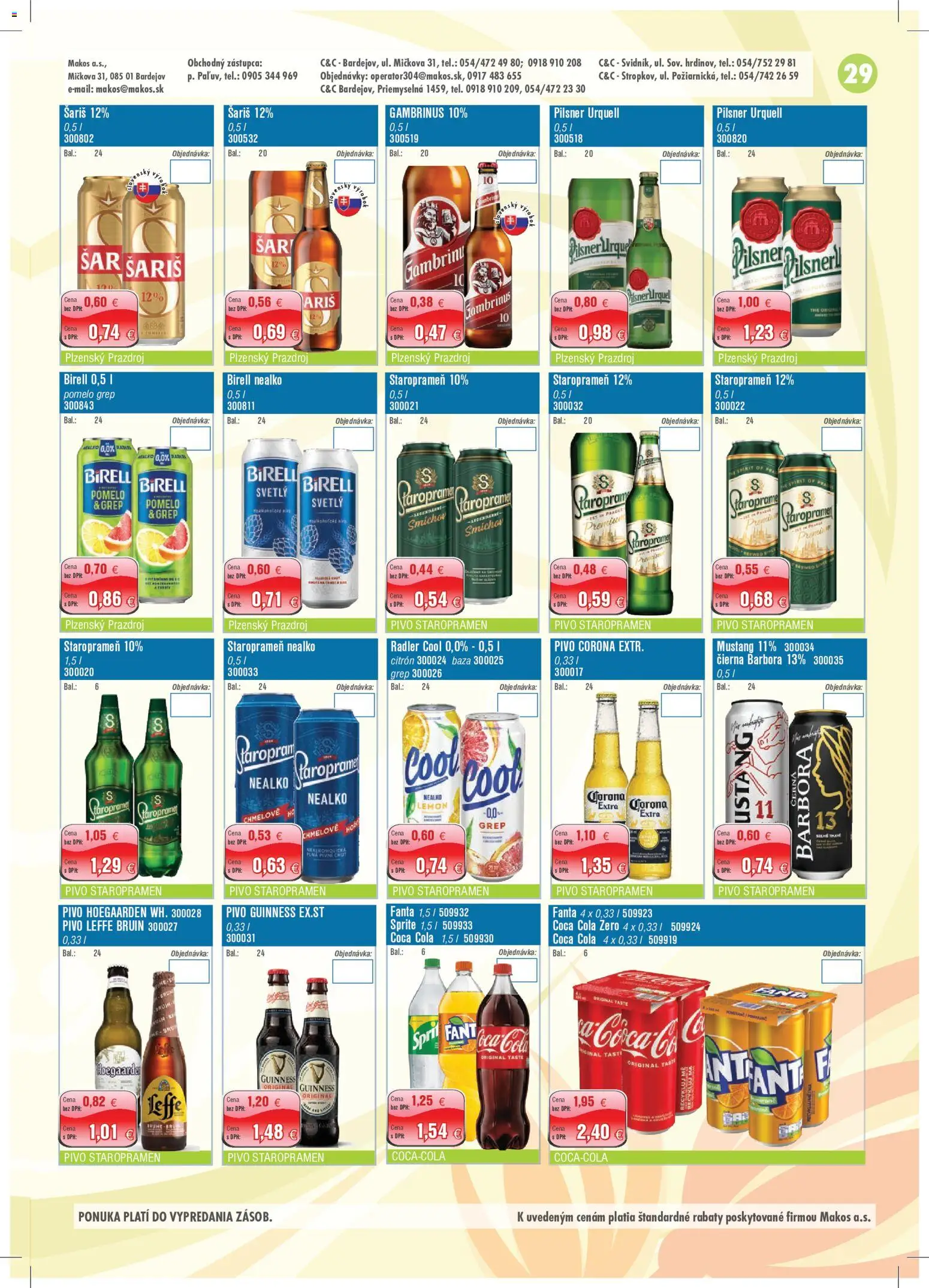 Nové Makos akcie – leták je platný od 29.06.2026 | Strana: 29 | Produkty: Pilsner Urquell, Radler, Šariš, Staropramen