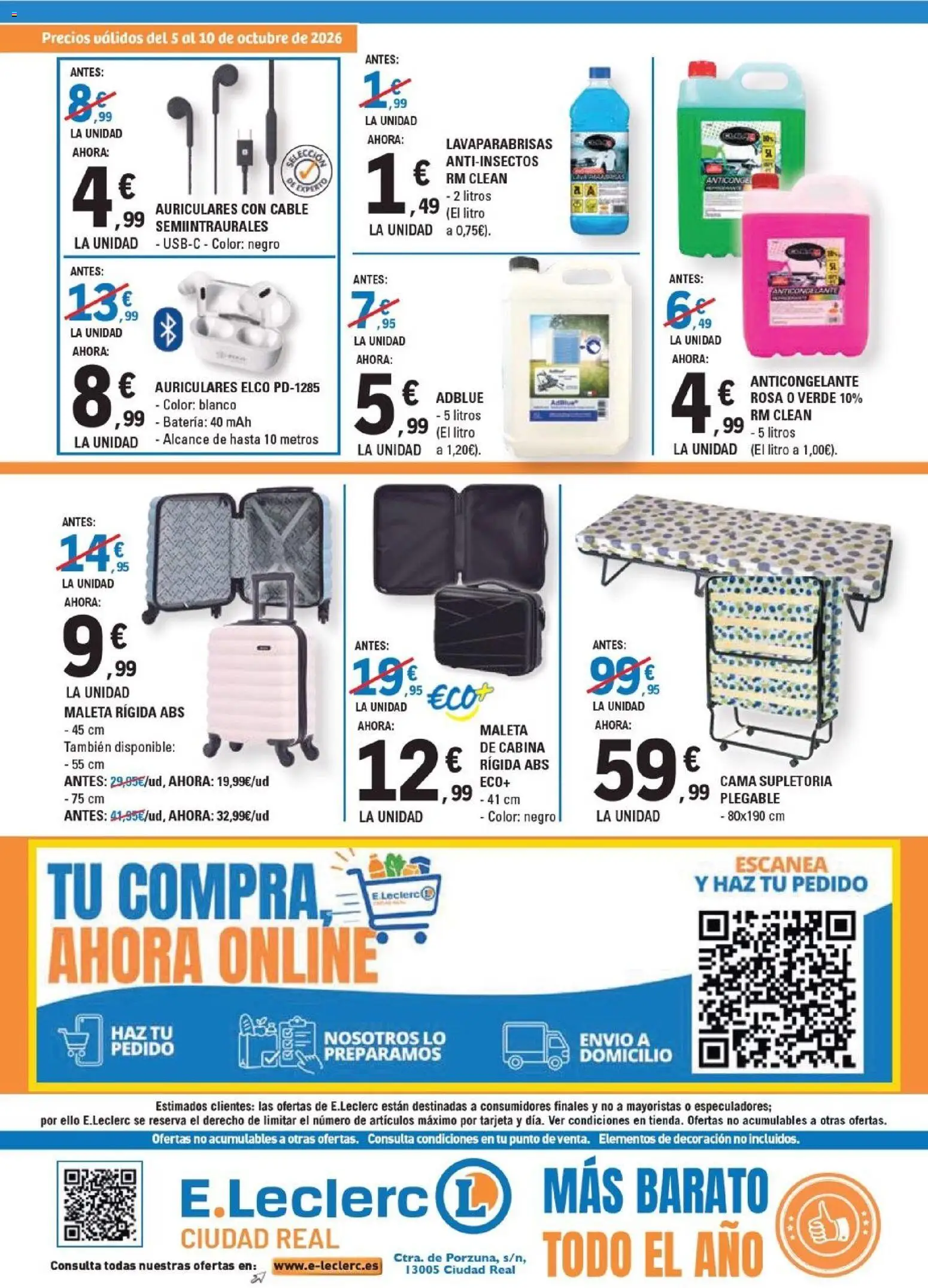 E.Leclerc - Ciudad Real │ válido desde el 05/10/2026 | Página: 4 | Productos: Maleta rígida, Auriculares, Cable, Batería