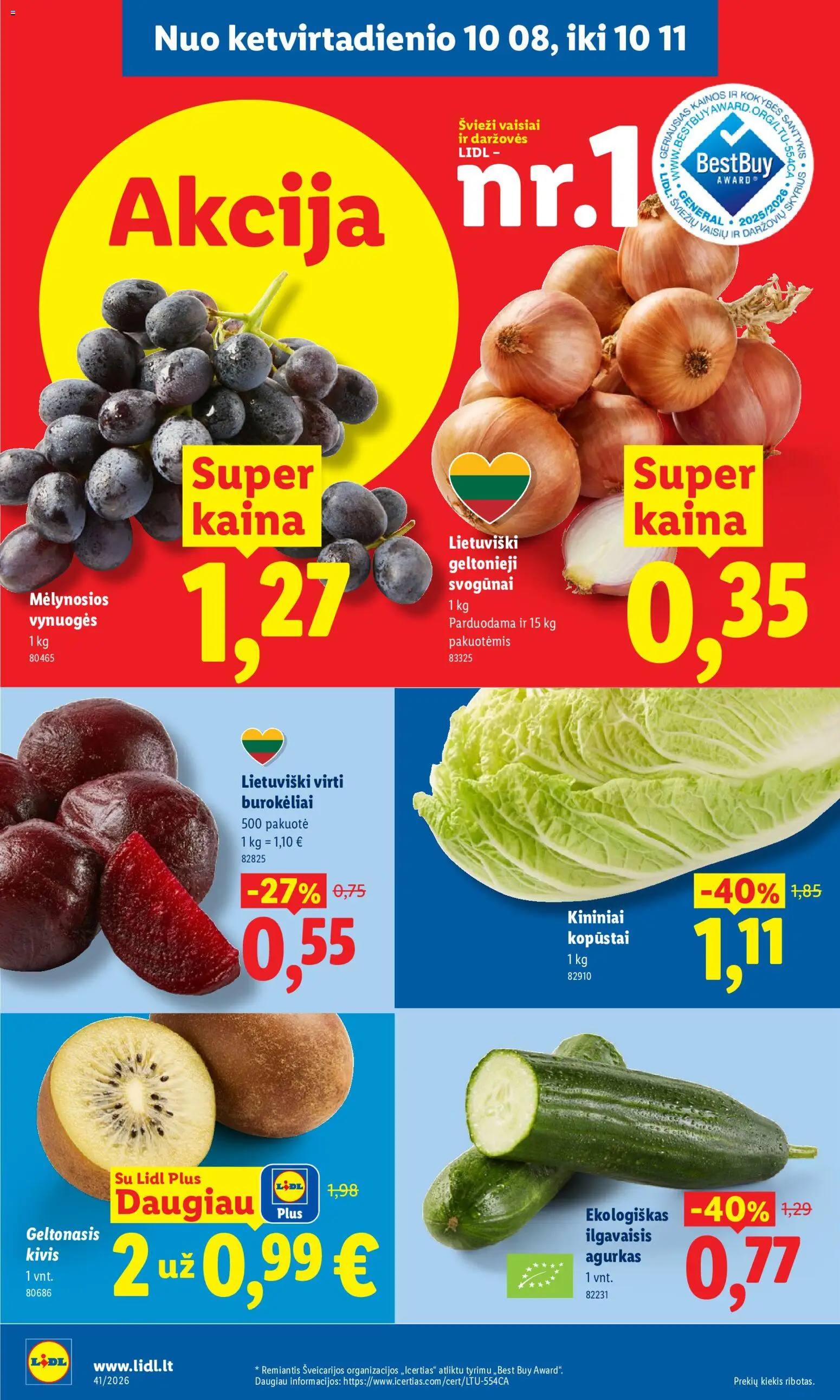 LIDL akcijos nuo 2026.10.05 | Puslapis: 50 | Prekių: Agurkas, Kopūstai, Svogūnai, Vynuogės
