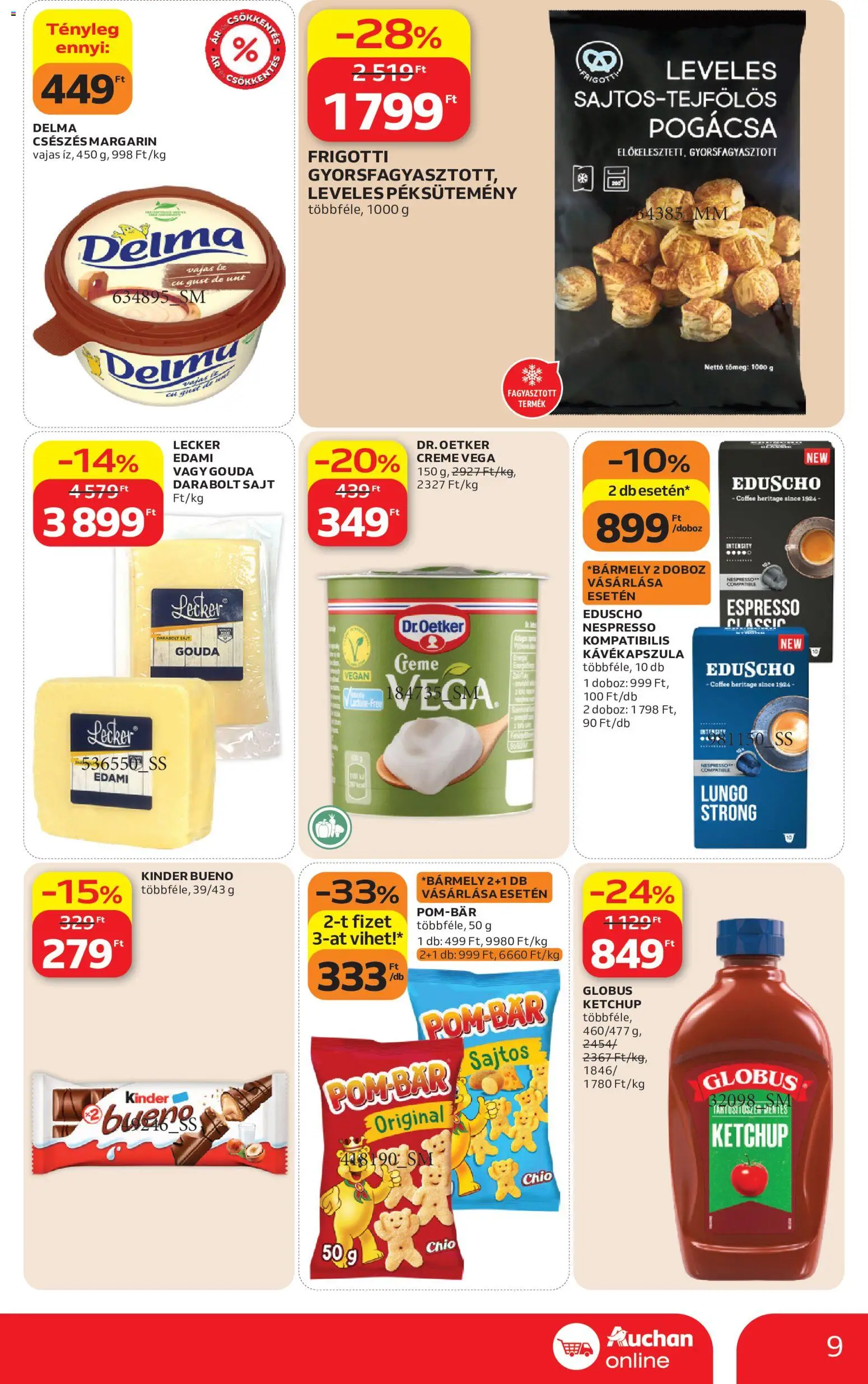 Auchan akciós ujság - amely érvényes a következő dátumtól: 21.05.2026 | Oldal: 9 | Termékek: Kávékapszula, Margarin, Ketchup, Vegán