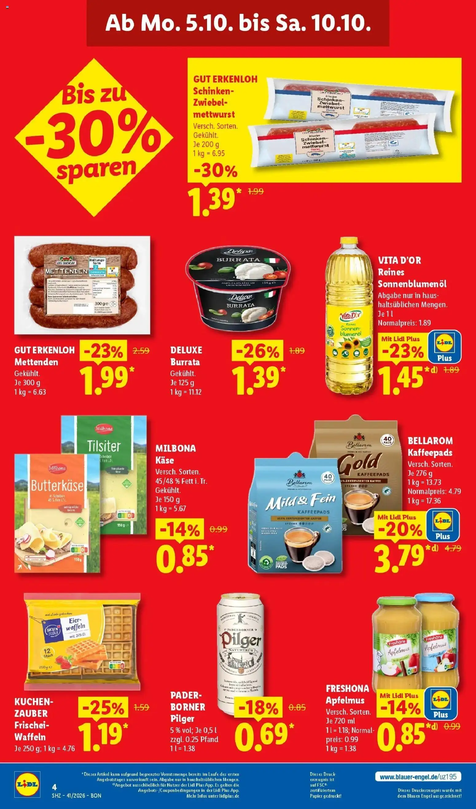 Lidl Prospekt Hagen – gültig ab 05.10.2026 | Seite: 4 | Produkte: Käse, Eier, Burrata, Pasta