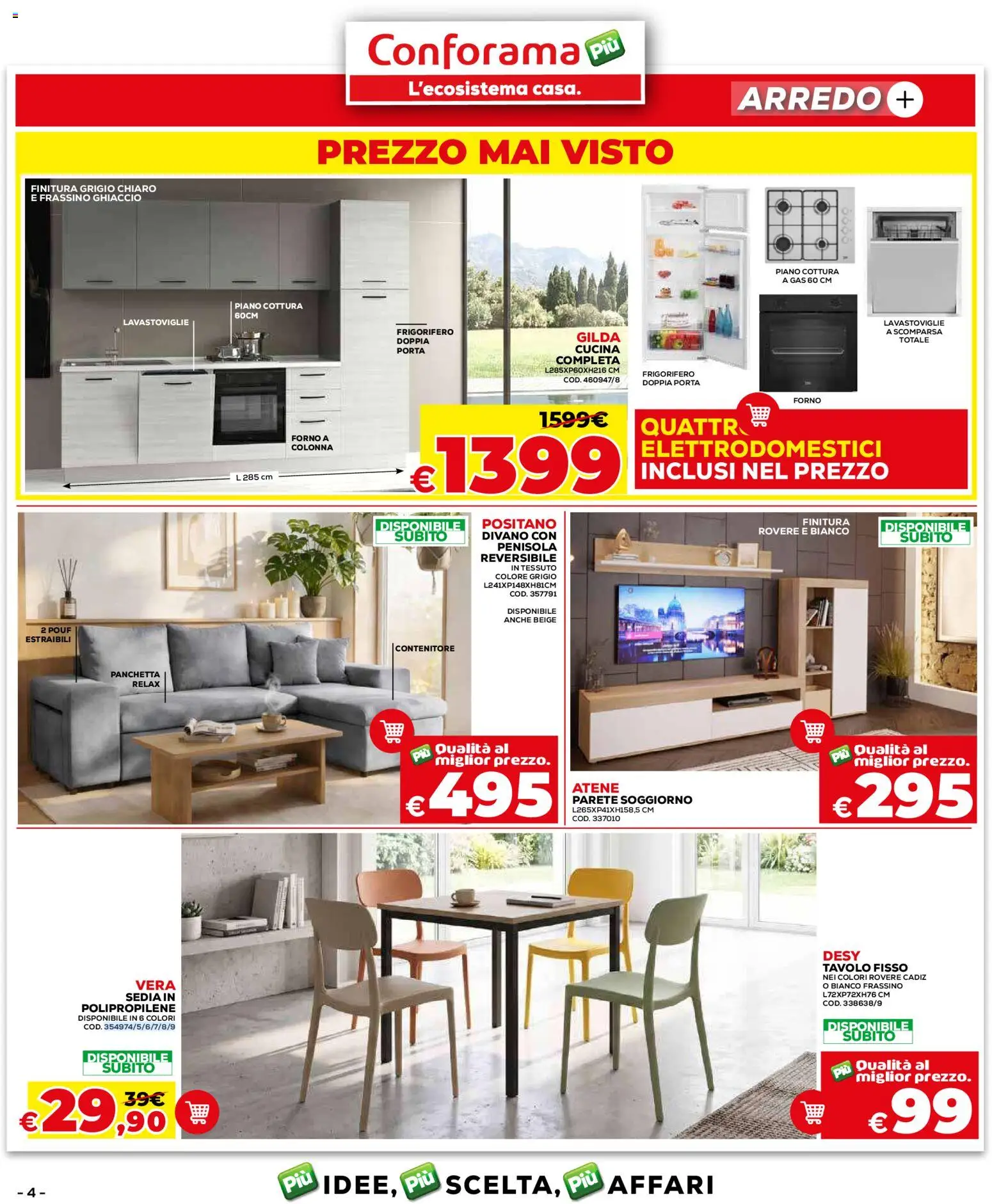 Volantino Conforama del 04.06.2026 | Pagina: 4 | Prodotti: Lavastoviglie, Forno, Tavolo, Sedia