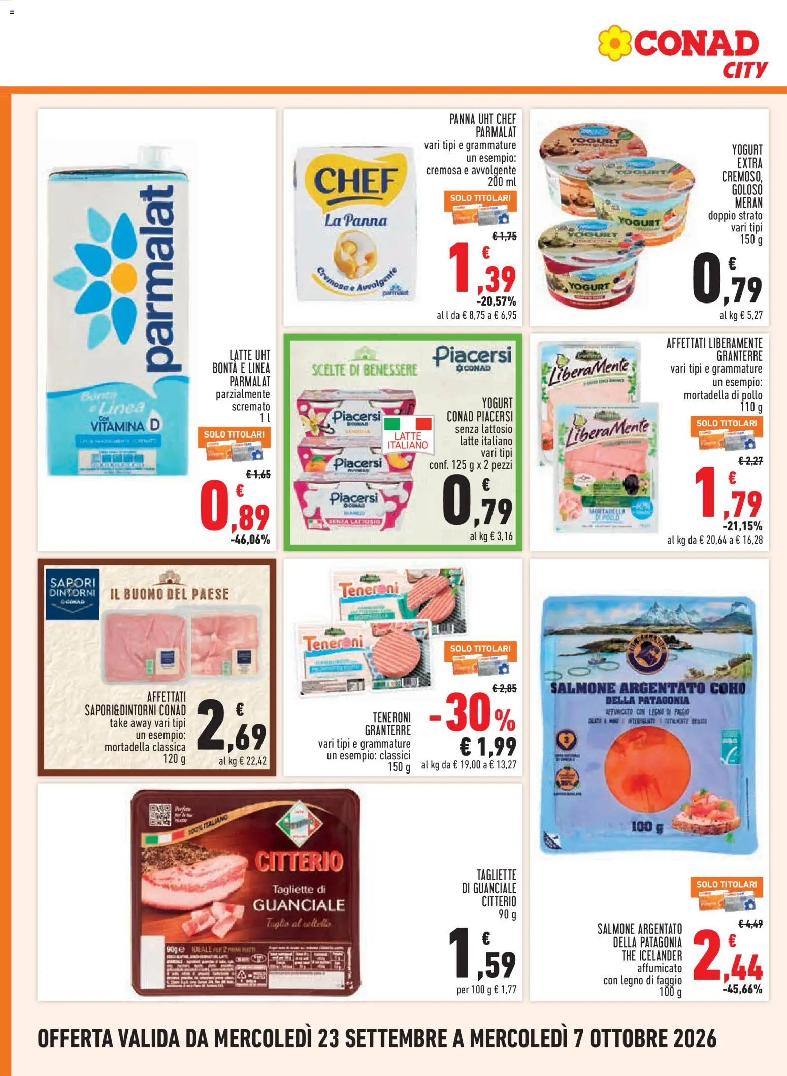 Volantino Conad del 23/09/2026 | Pagina: 8 | Prodotti: Yogurt, Salmone, Guanciale, Senza lattosio