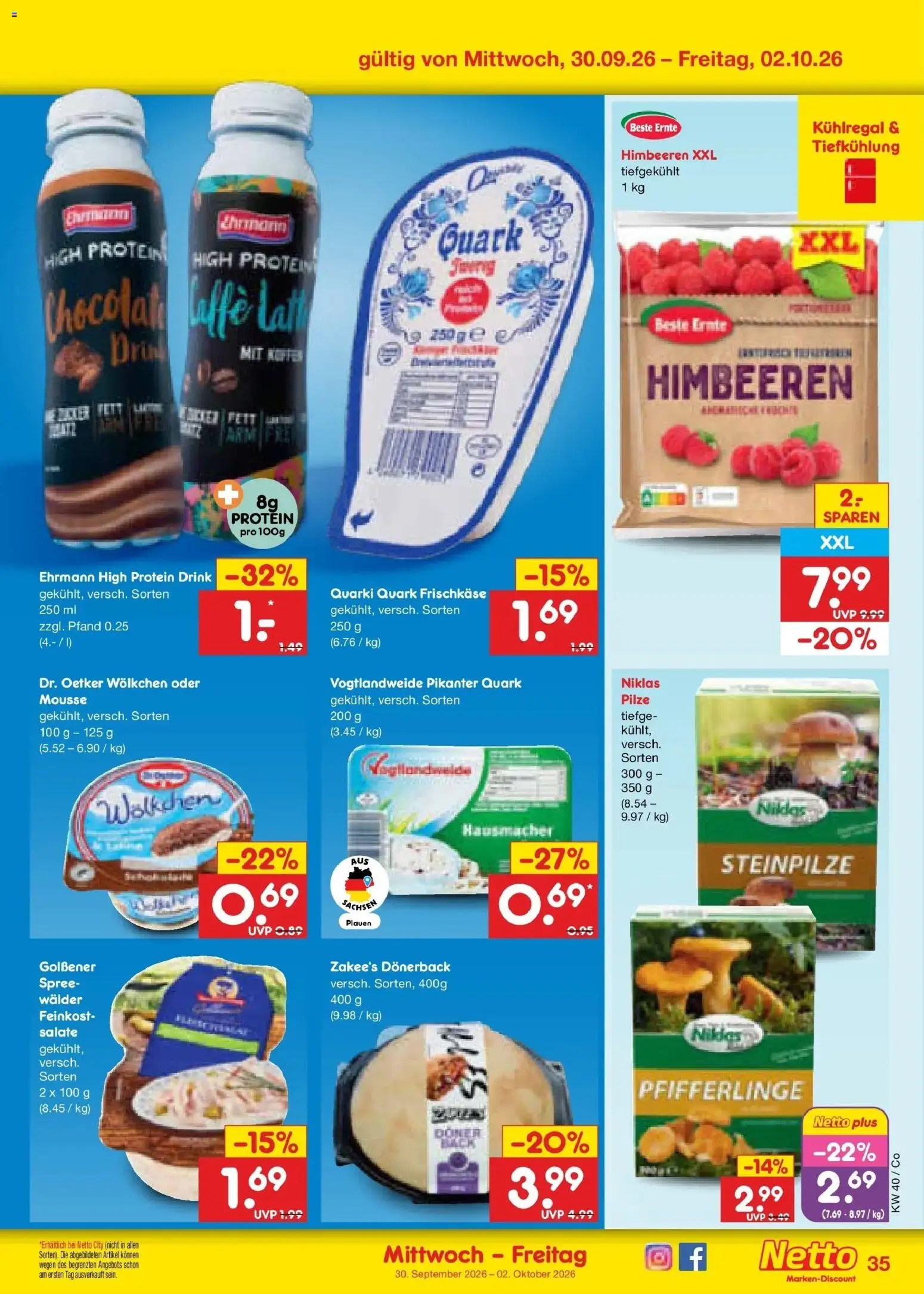 Netto Marken-Discount Prospekt Leipzig – gültig ab 28.09.2026 | Seite: 53 | Produkte: Himbeeren, Quark, Pfifferlinge, Frischkase