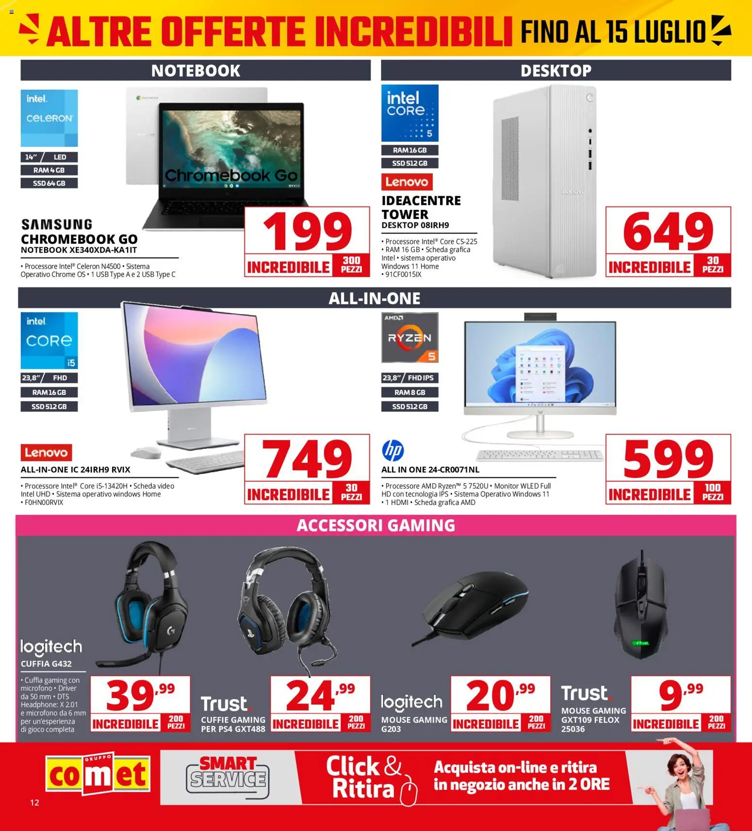 Volantino Comet del 13/07/2026 | Pagina: 12 | Prodotti: Mouse, Gioco, Microfono, USB