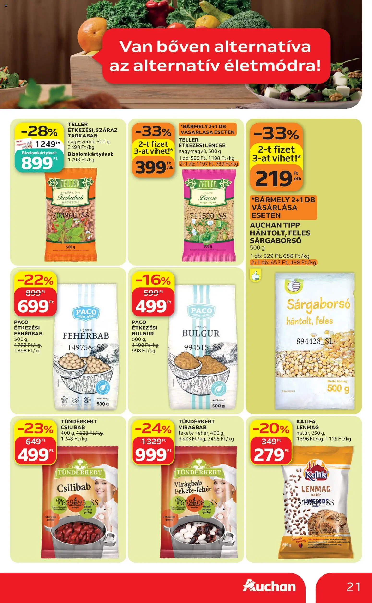Auchan akciós ujság - amely érvényes a következő dátumtól: 2026.10.01. | Oldal: 21 | Termékek: Chili, Lencse, Bulgur, Sárgaborsó