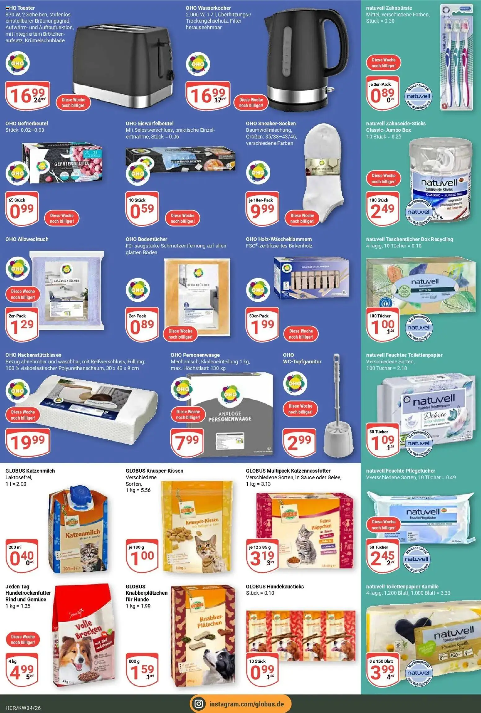 Globus Prospekt Hermsdorf (ab 17.08.2026) » Angebote online | Seite: 23 | Produkte: Toaster, Taschentücher, Personenwaage, Zahnbürste