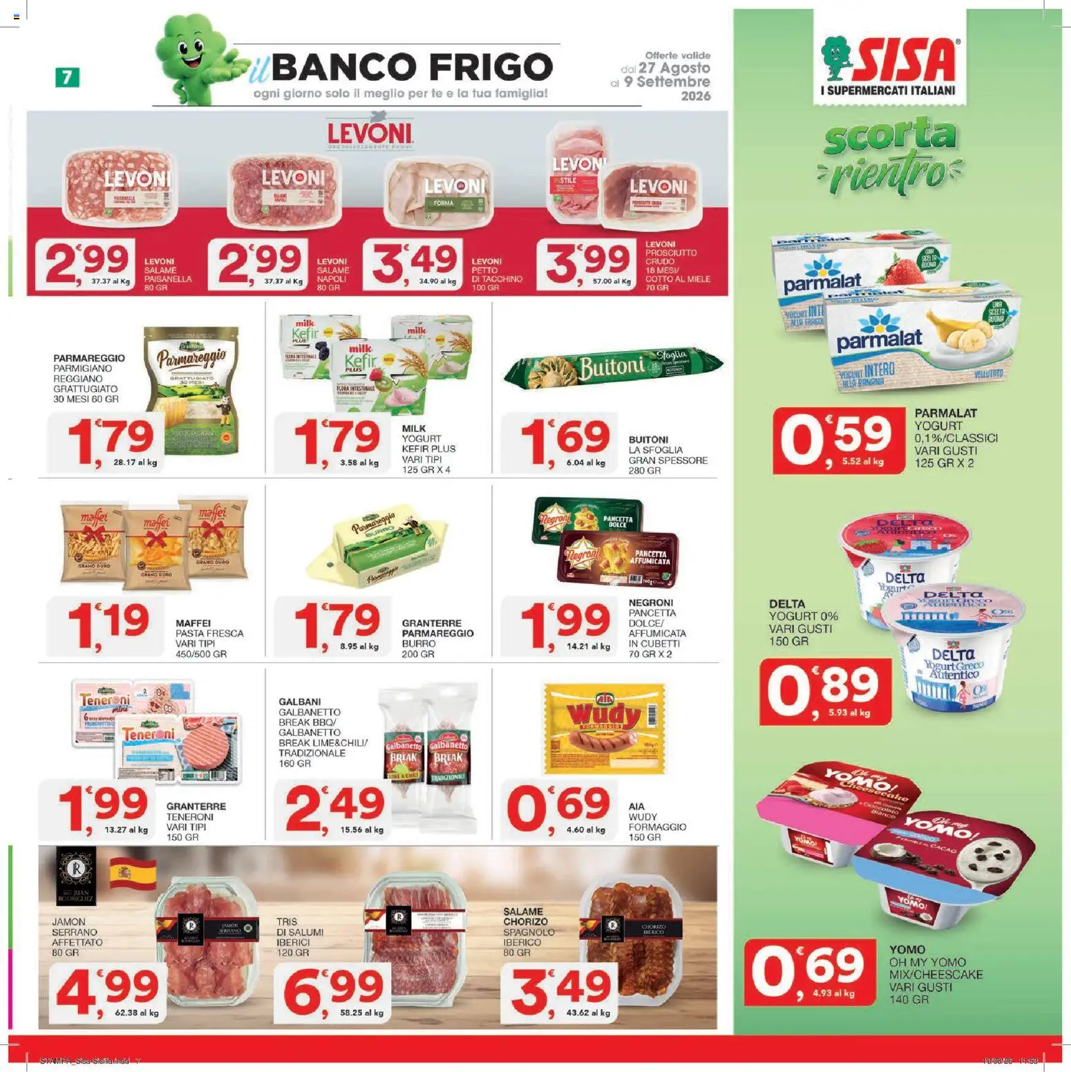 Volantino SISA del 27/08/2026 | Pagina: 7 | Prodotti: Prosciutto Crudo, Pancetta, Prosciutto, Burro