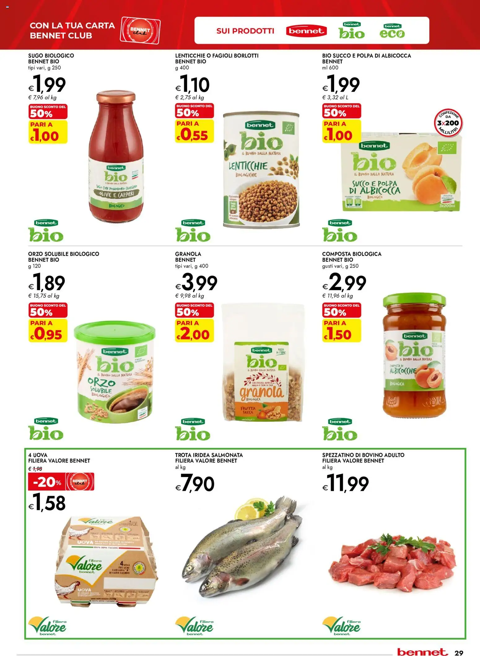 Volantino bennet del 03/09/2026 | Pagina: 29 | Prodotti: Bovino, Uova, Succo, Fagioli