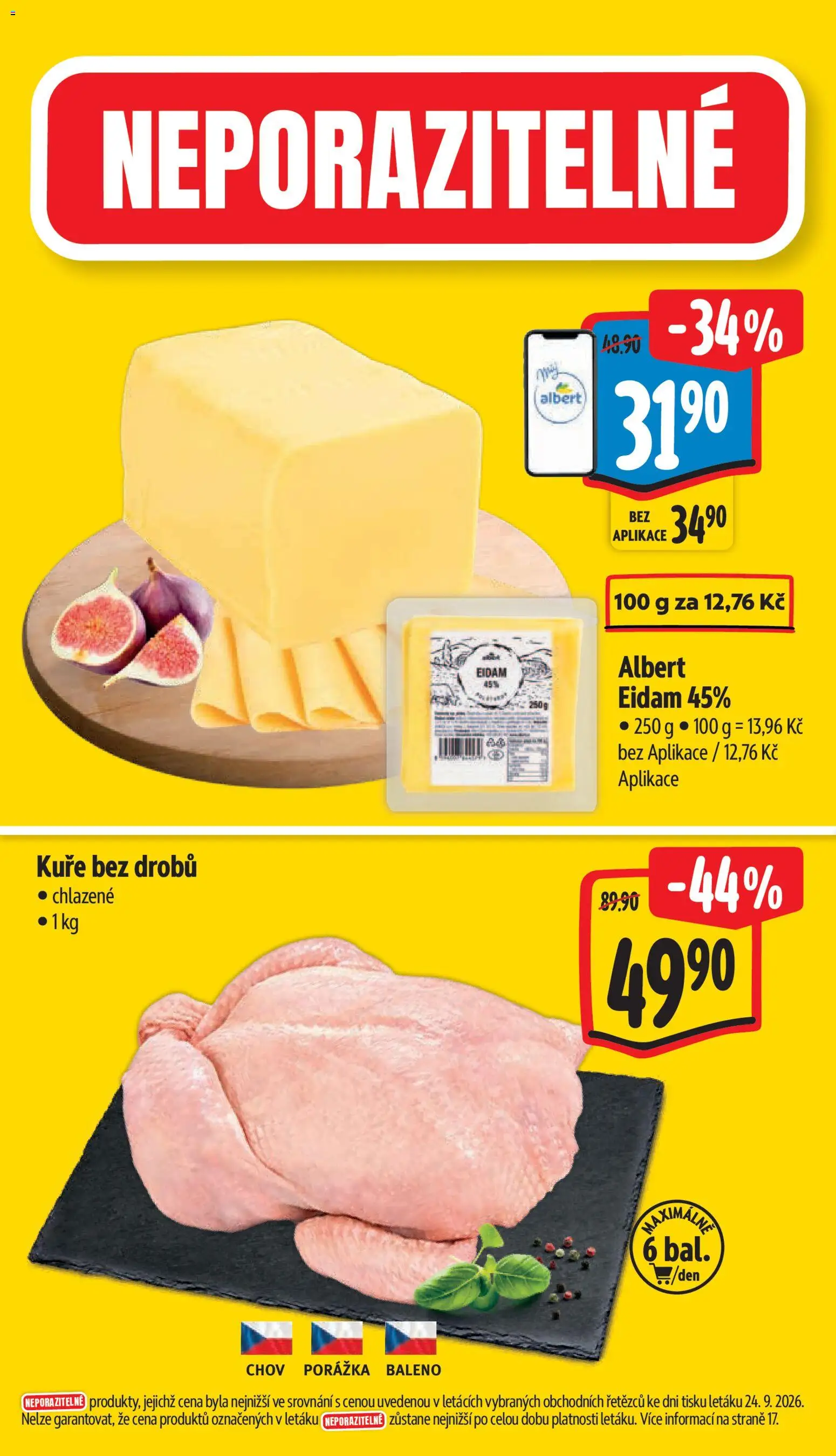Albert leták - Supermarket od 30.09.2026 | Strana: 2 | Produkty: Eidam, Kuře