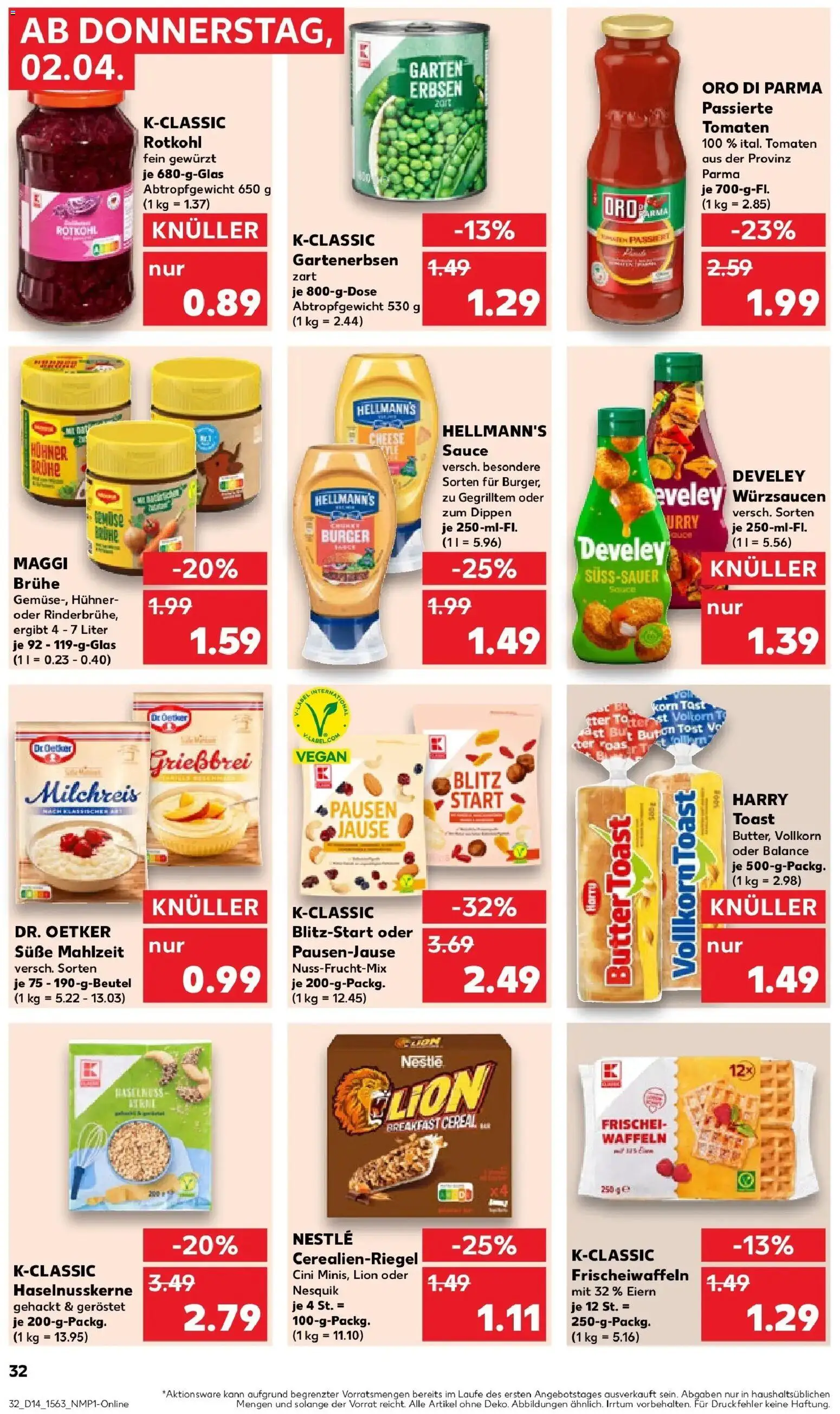 Kaufland Prospekt Flensburg	 – gültig ab 02.04.2026 | Seite: 30 | Produkte: Rotkohl, Toast, Burger, Oro di parma
