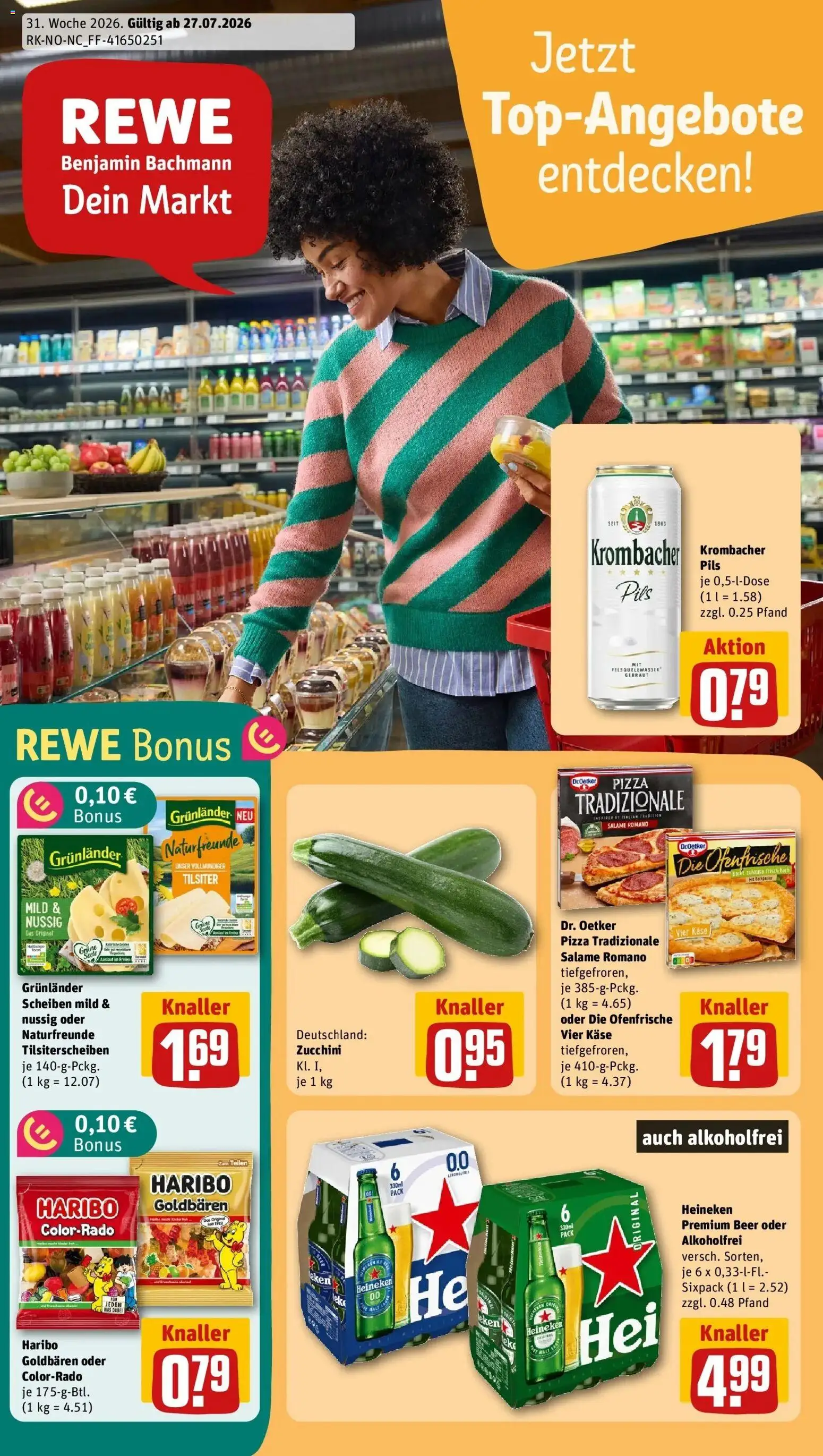 Rewe Prospekt Lübeck – gültig ab 27.07.2026 | Seite: 1 | Produkte: Käse, Pils, Heineken, Pizza