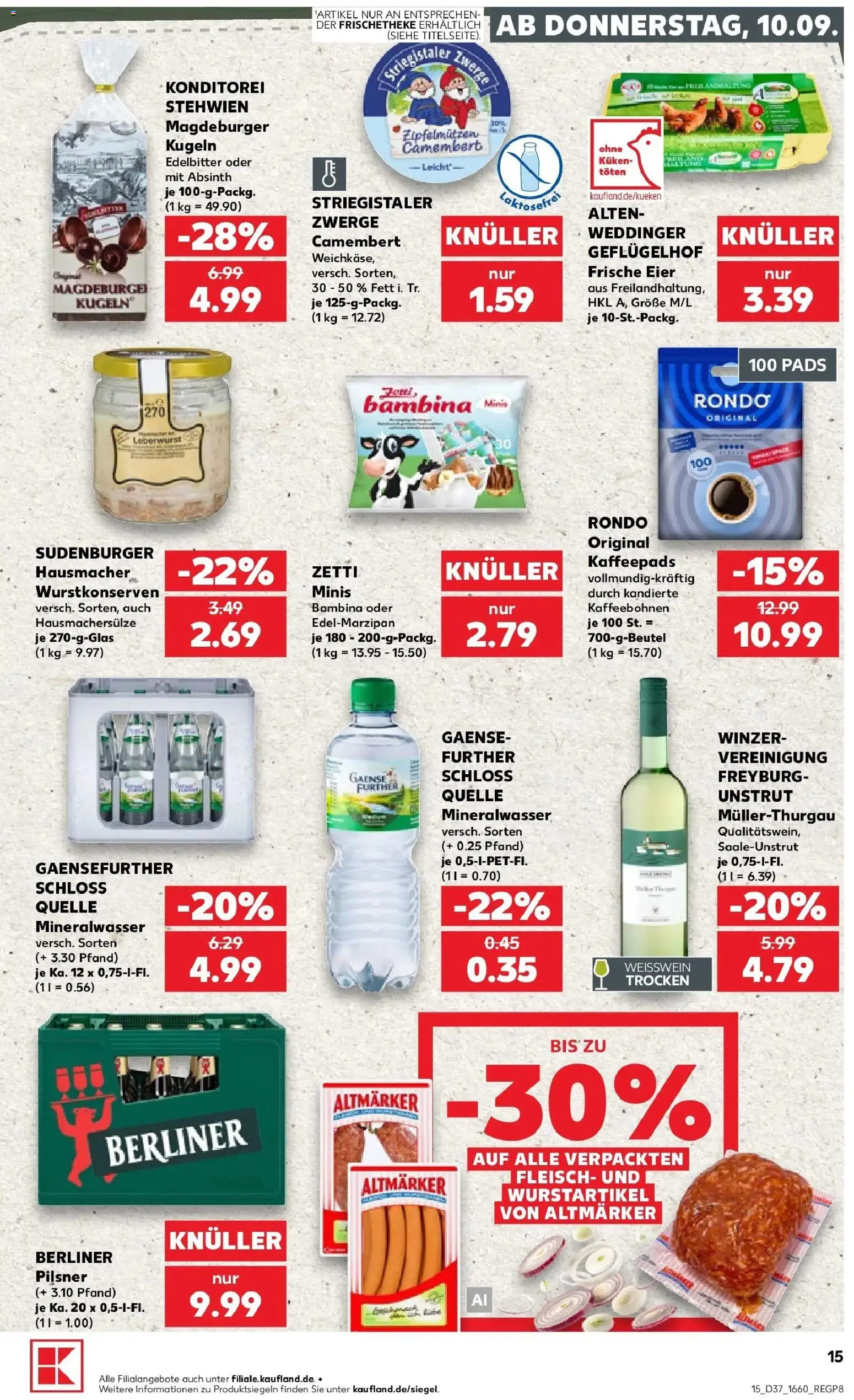 Prospekt Kaufland ab 10.09.2026 » Angebote Online zum Blättern | Seite: 15 | Produkte: Berliner, Kaffeepads, Eier, Weißwein