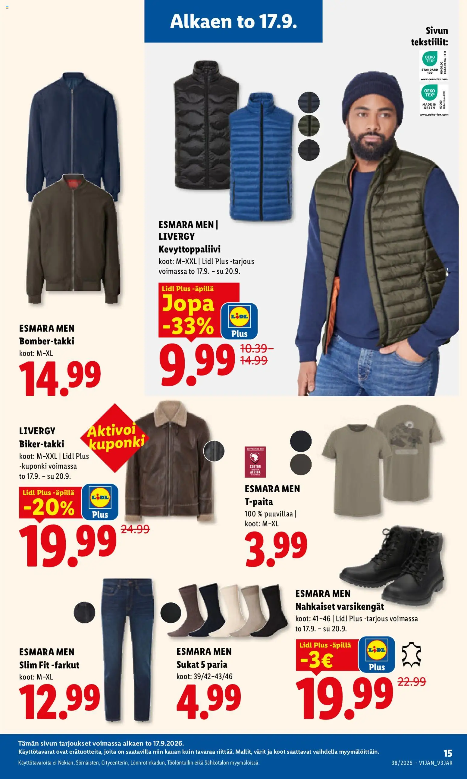 Lidl tarjoukset - Helsinki – voimassa 17/09/2026 alkaen | Sivu: 17 | Tuotteet: T-paita, Sukat, Farkut