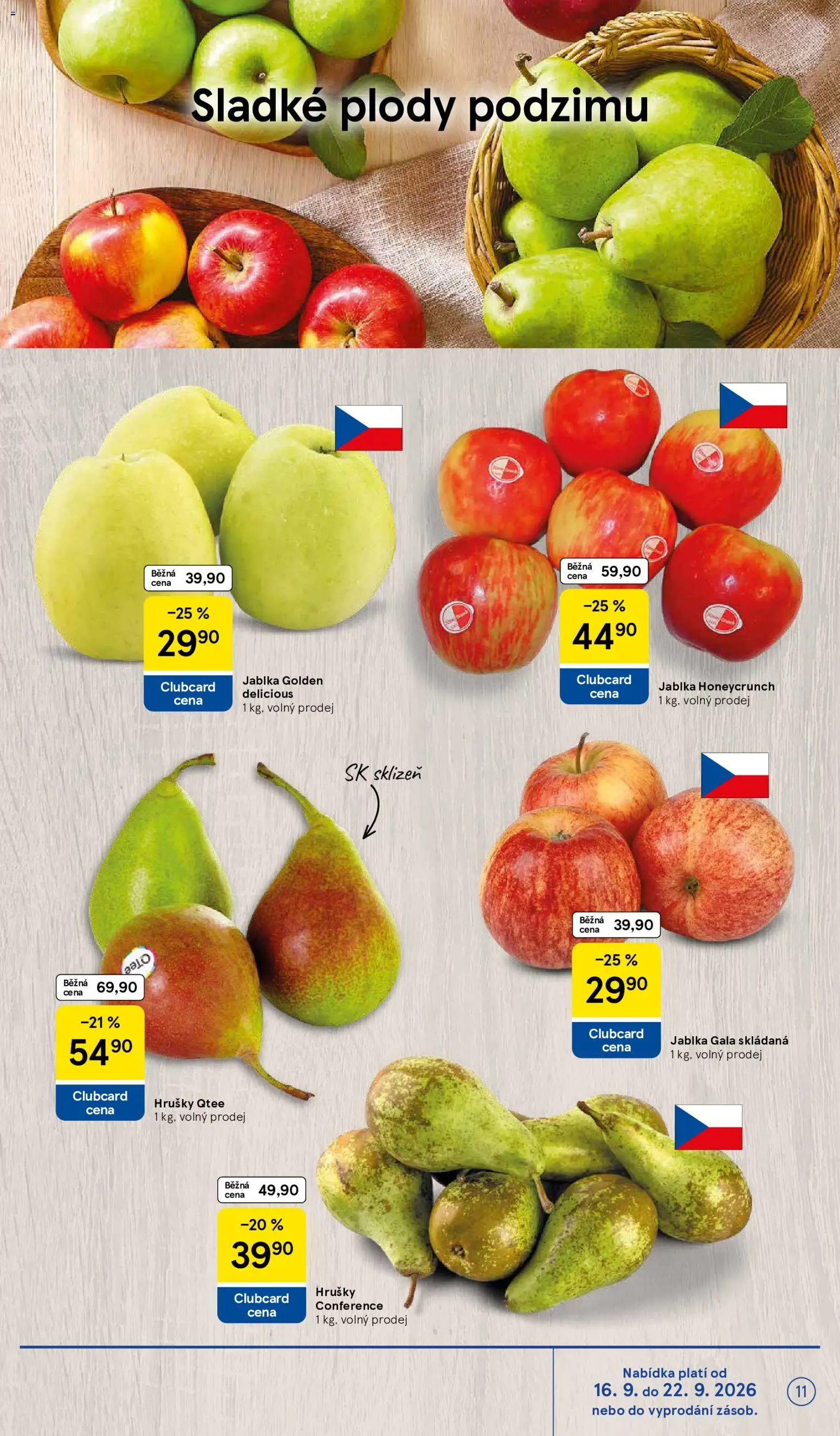 Tesco leták - Supermarket od 16.09.2026 | Strana: 11 | Produkty: Jablka Gala, Jablka, Hrušky
