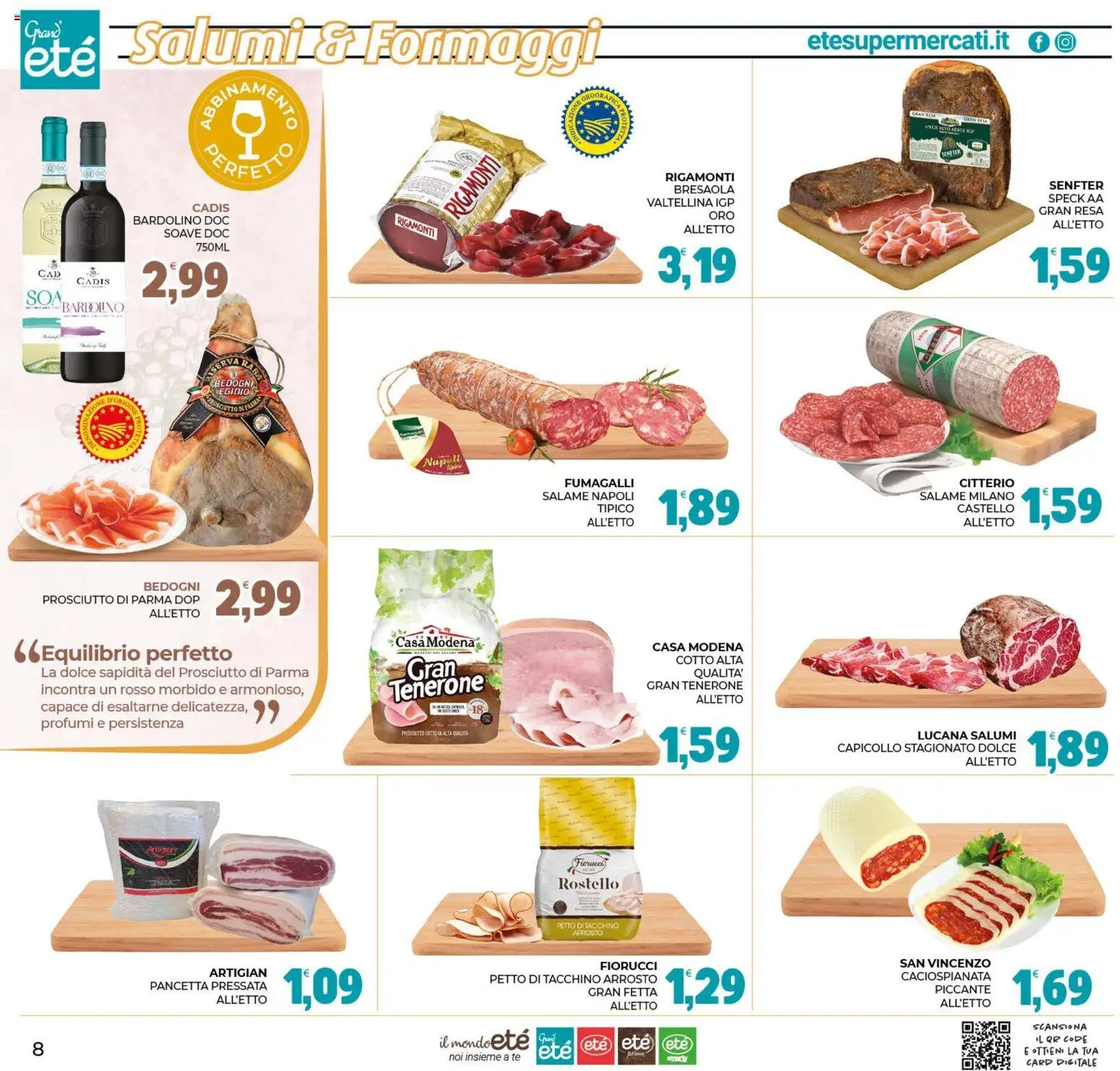 Volantino Eté del 22/09/2026 | Pagina: 8 | Prodotti: Prosciutto di Parma, Bresaola, Tacchino, Petto di tacchino