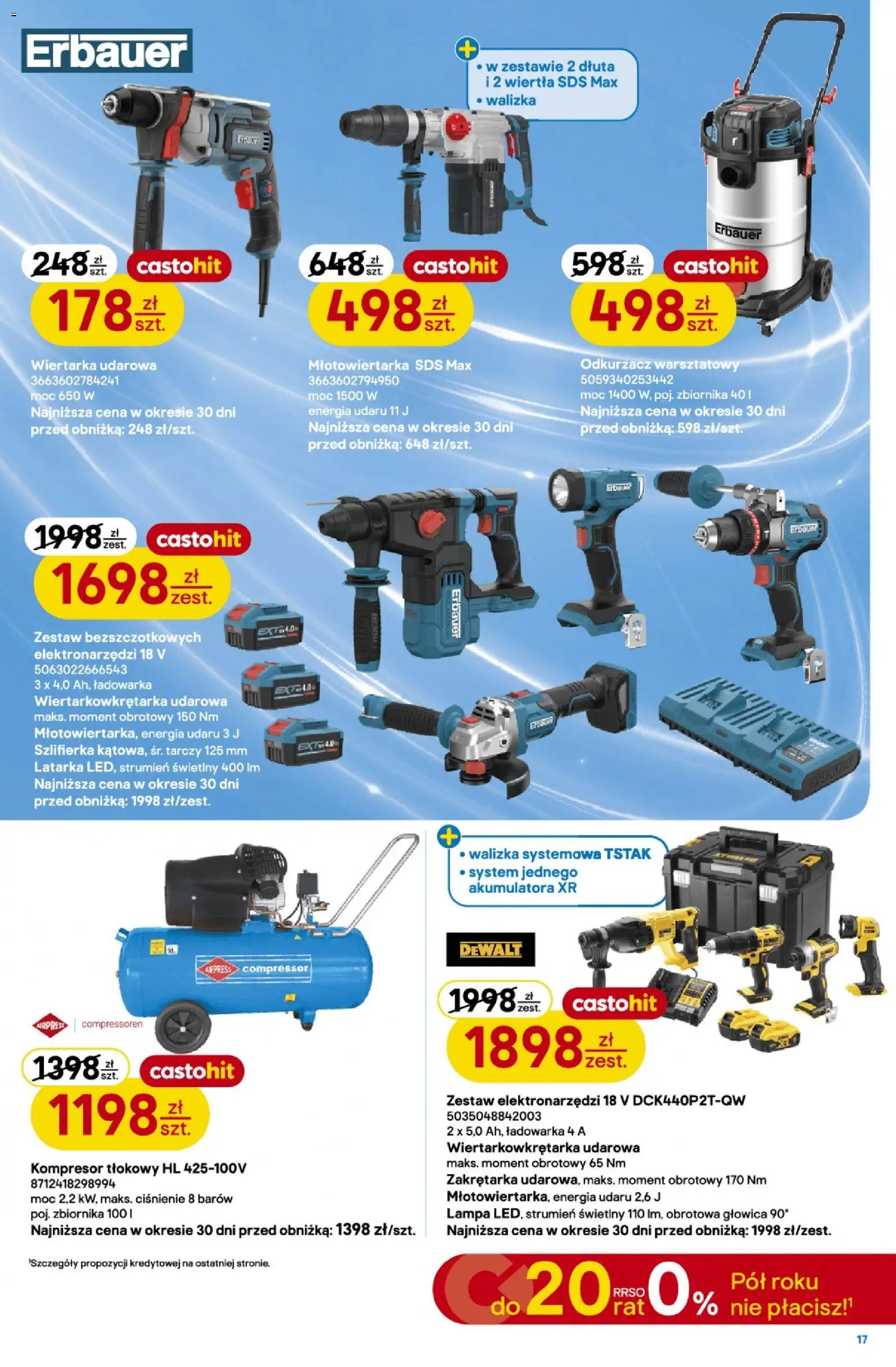 Castorama gazetka od 14.10.2026 | Strona: 17 | Produkty: Ładowarka, Młotowiertarka, Wiertarka udarowa, Kompresor