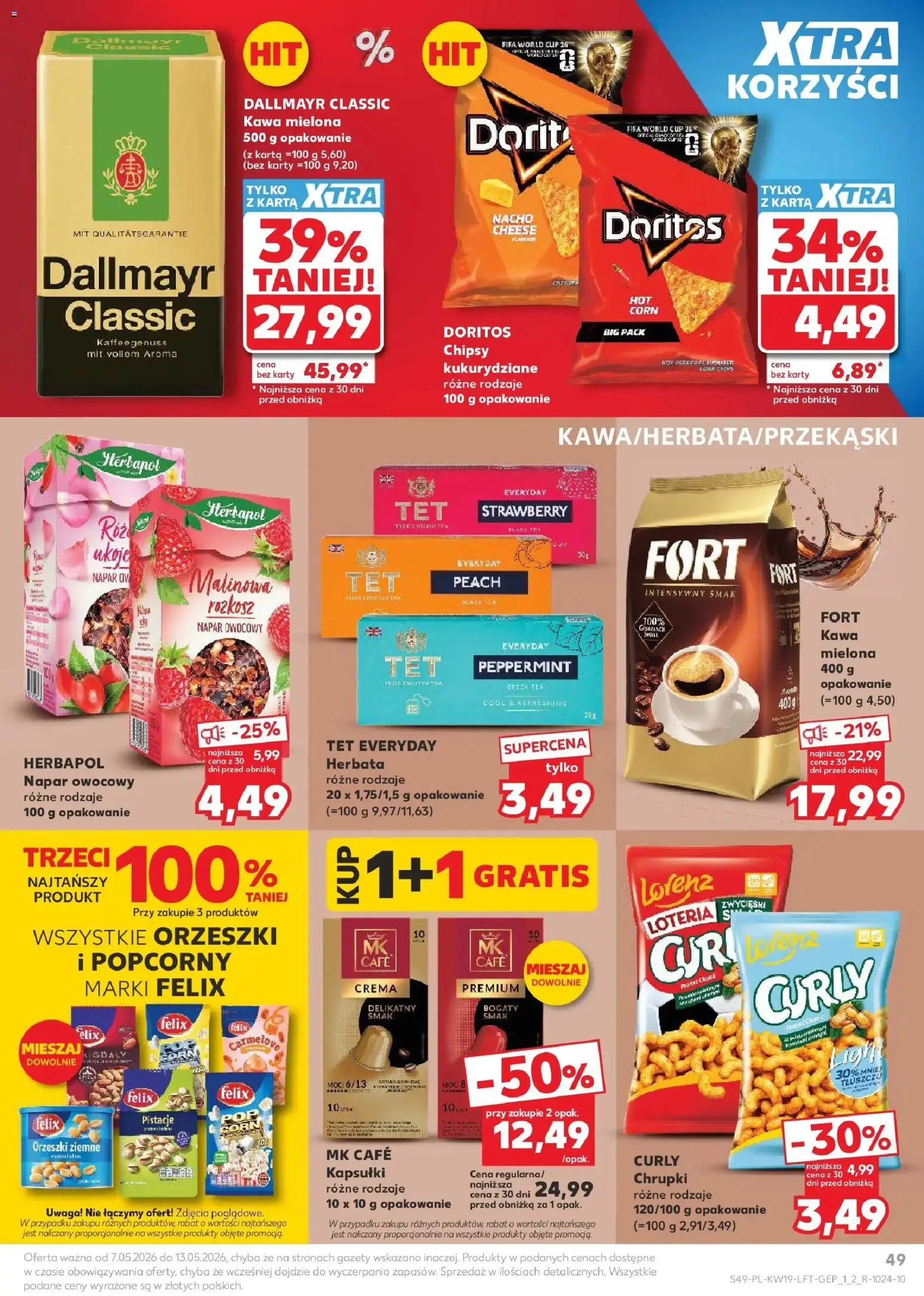 Kaufland gazetka od 07.05.2026 | Strona: 49 | Produkty: Chipsy, Doritos, Orzeszki ziemne, Herbata
