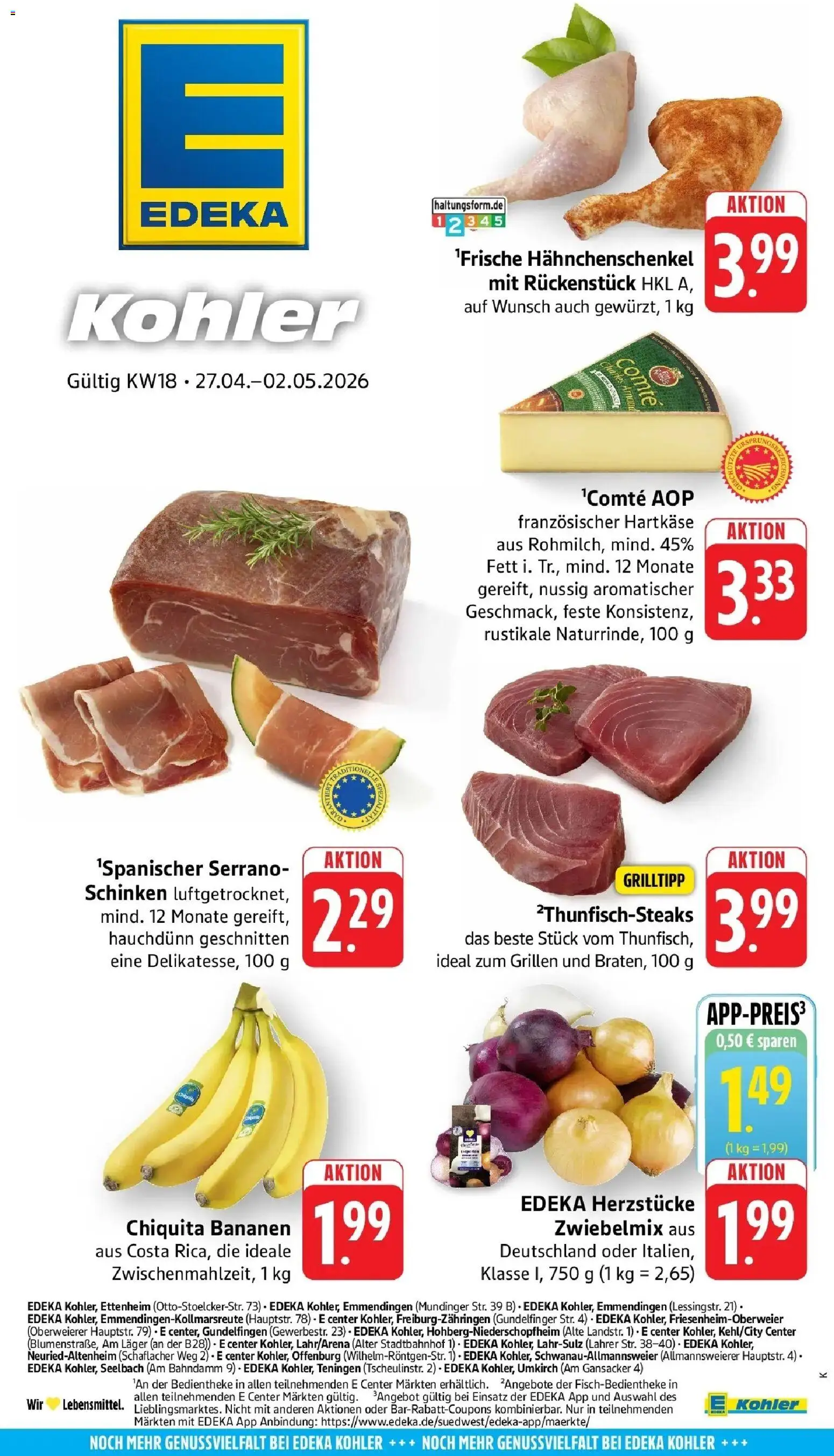 Angebote – gültig ab 27.04.2026 | Seite: 52 | Produkte: Hahnchenschenkel, Bananen, Schinken