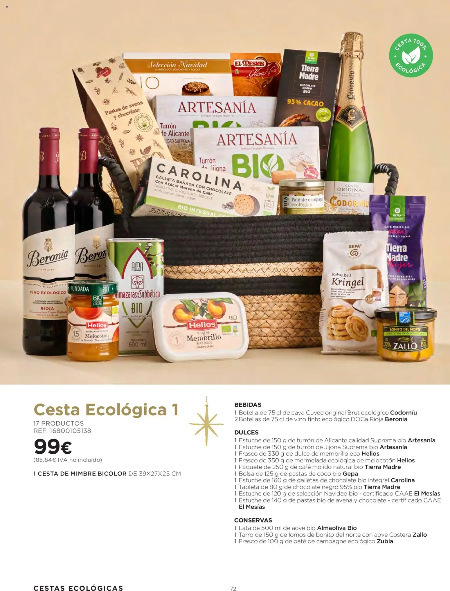 El Corte Inglés Cestas Navidad 2026 │ válido desde el 08/10/2026 | Página: 72 | Productos: Vino, Cesta de mimbre, Galletas, Cacao