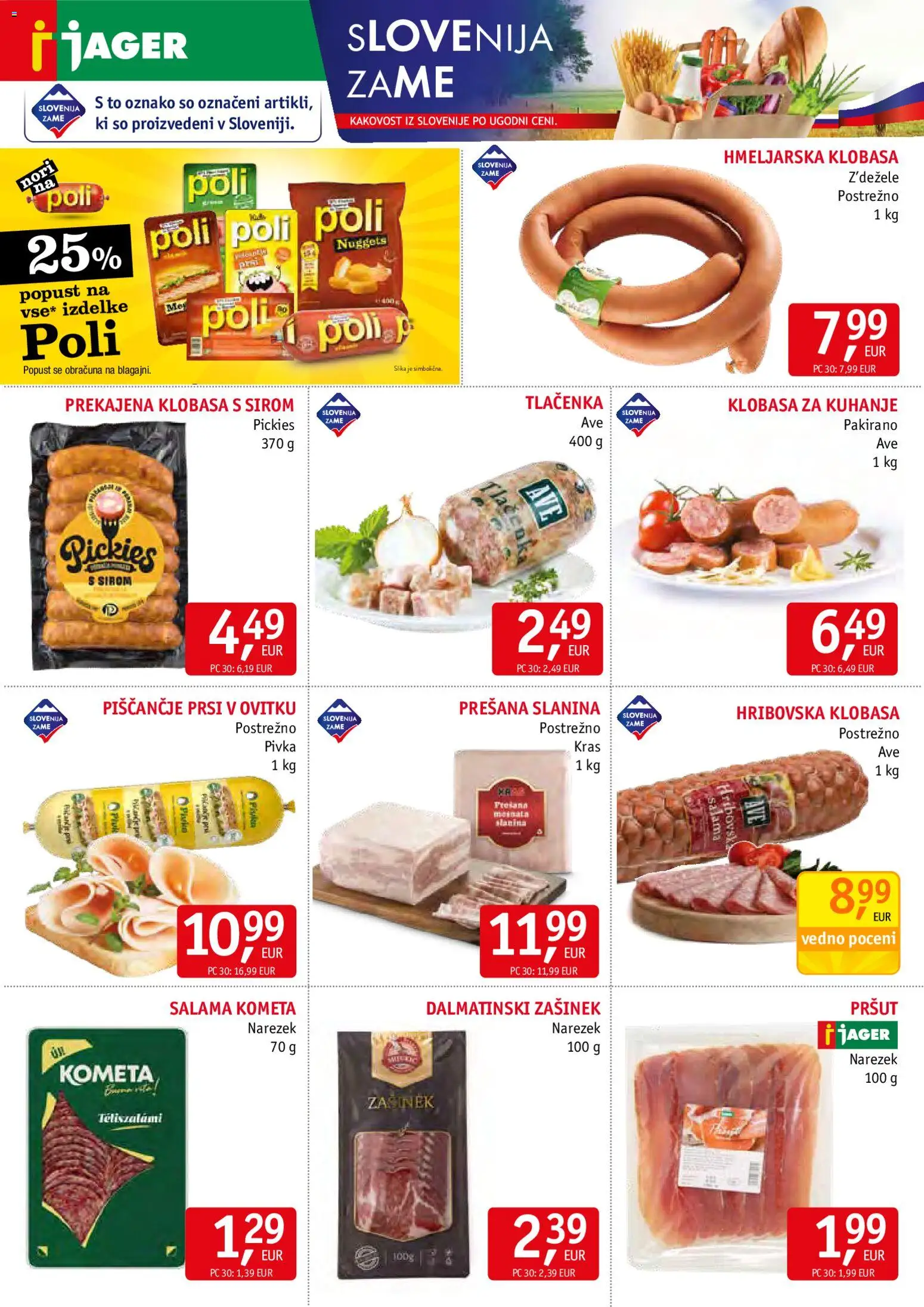 Novi Jager katalog ponudbe – veljaven od 01.07.2026 | Stran: 2 | Izdelki: Pršut, Narezek, Slanina, Salama
