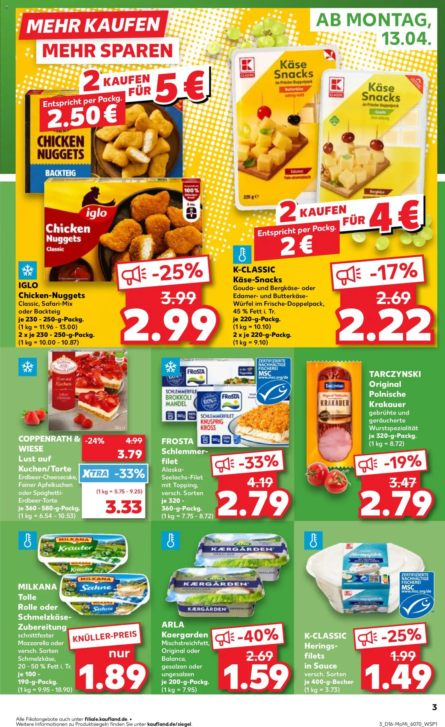 Kaufland Prospekt – gültig ab 13.04.2026 | Seite: 3 | Produkte: Gouda, Iglo, Frosta, Edamer