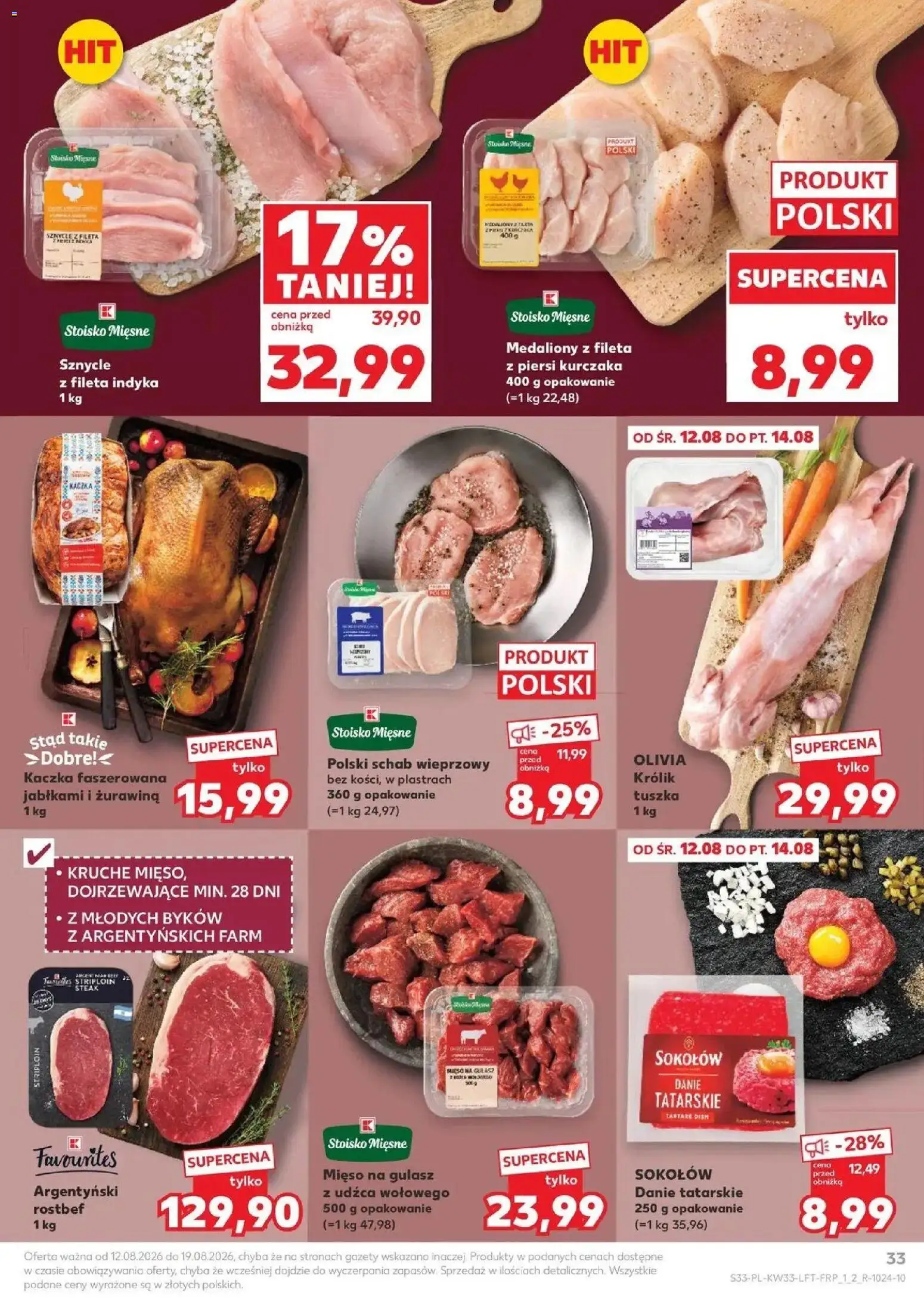 Kaufland - Kaufland Gazetka Tygodnia ważne do 19.08 od 12.08.2026 - od jutra PDF | Strona: 33 | Produkty: Schab, Piersi, Schab wieprzowy, Mięso na gulasz